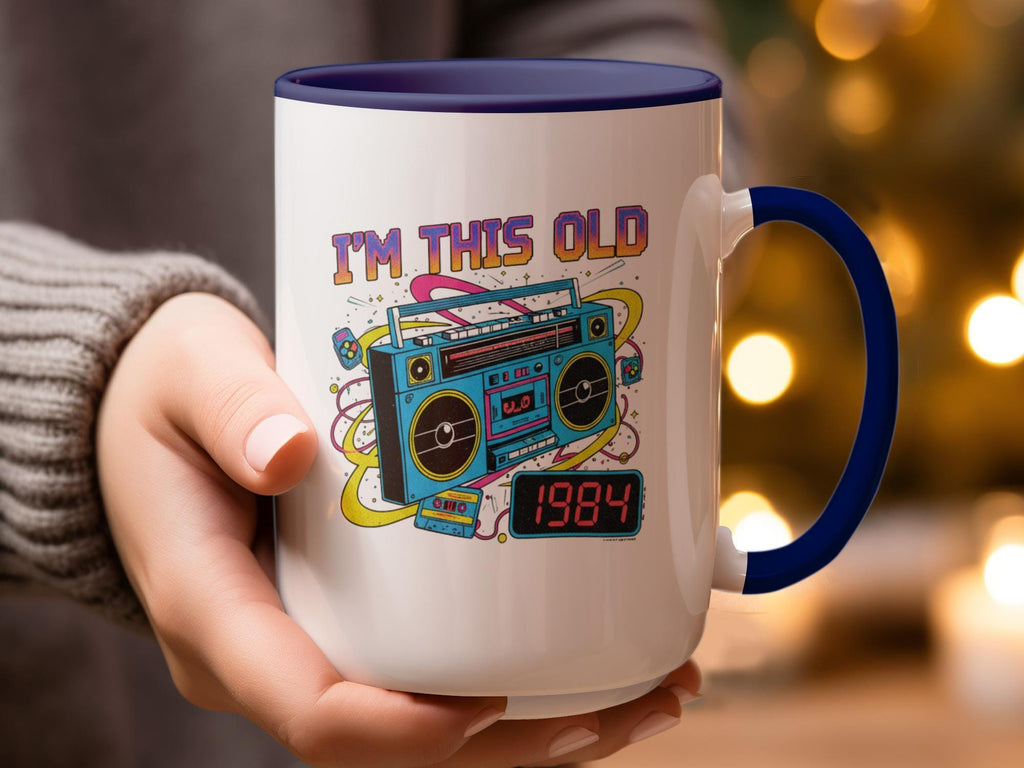 Retro Boombox Mug, I'm This Old 1984, Fun Vintage 80s Coffee Cup, Nostalgic Gift, Unique Collector's Item, Perfect for Music Lovers