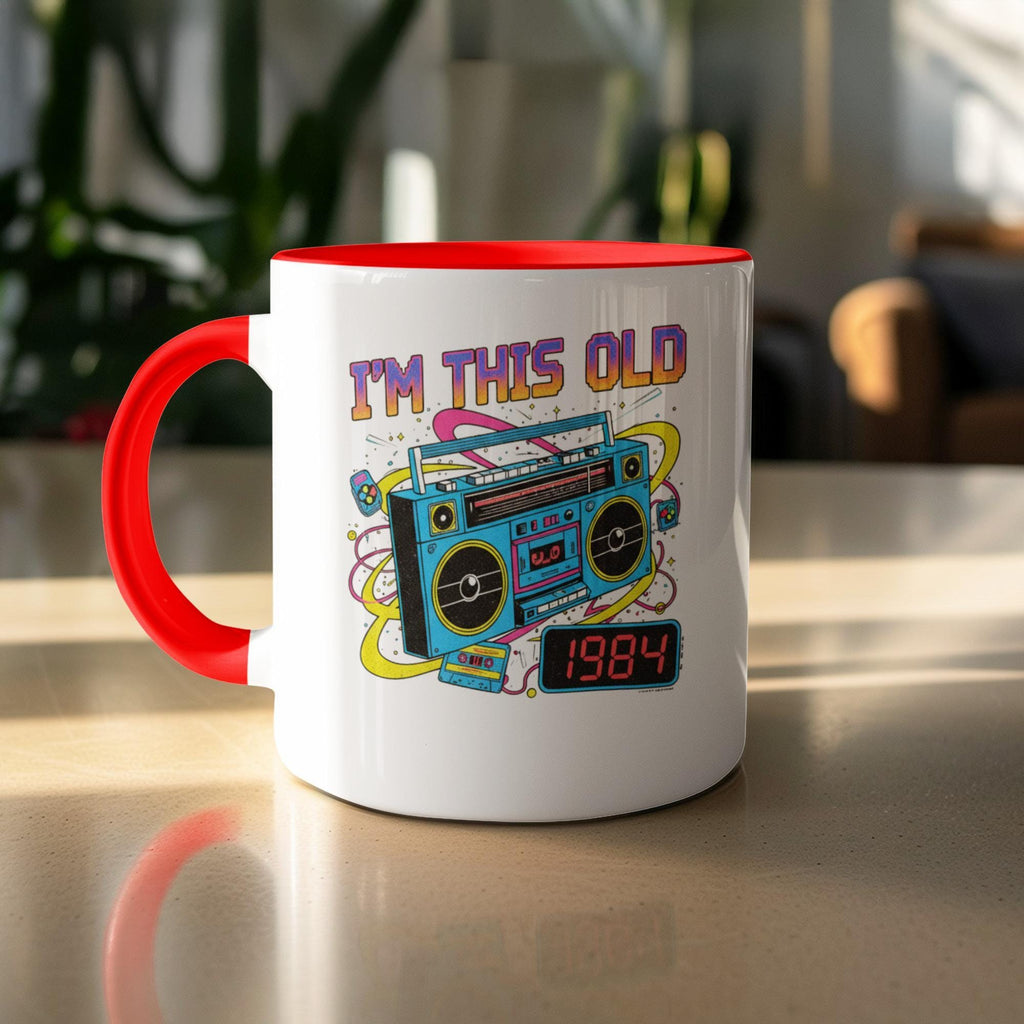 Retro Boombox Mug 1984 I'm This Old Funny Coffee Cup, Vintage 80s Music Lover Gift, Nostalgic Birthday Present