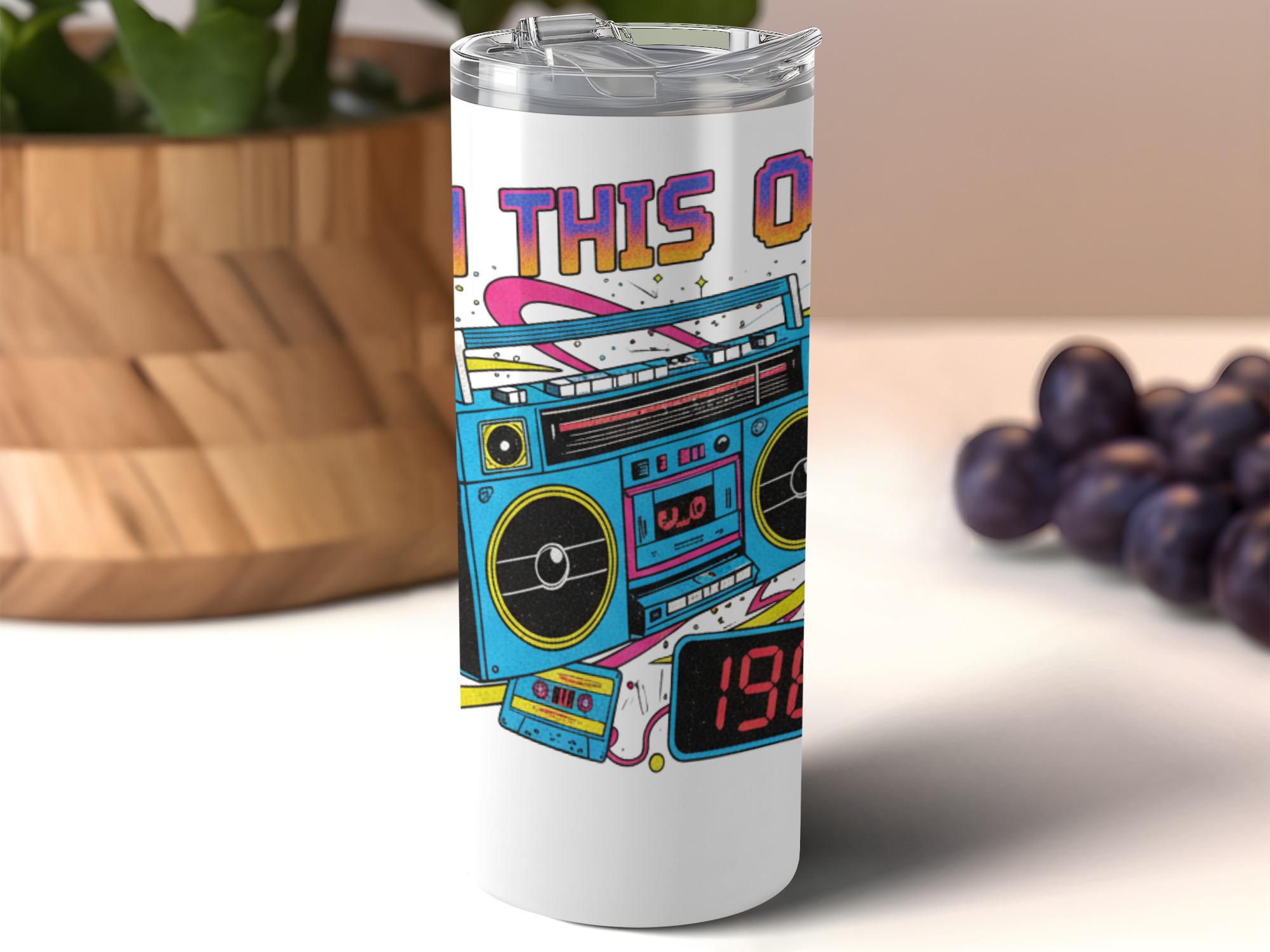 Retro Boombox Travel Tumbler, 1980s Music Lover Gift, Vintage Music Enthusiast, Cool Graphic Travel Mug, Hip Hop Culture Cup