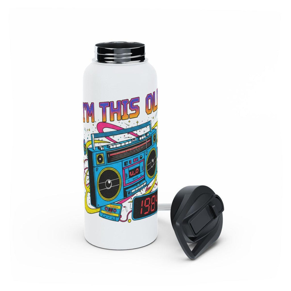 Retro Boombox I'm This Old Water Bottle, Vintage Music Lover's Gift, 80s and 90s Nostalgia Drinkware, Funky Water Bottle