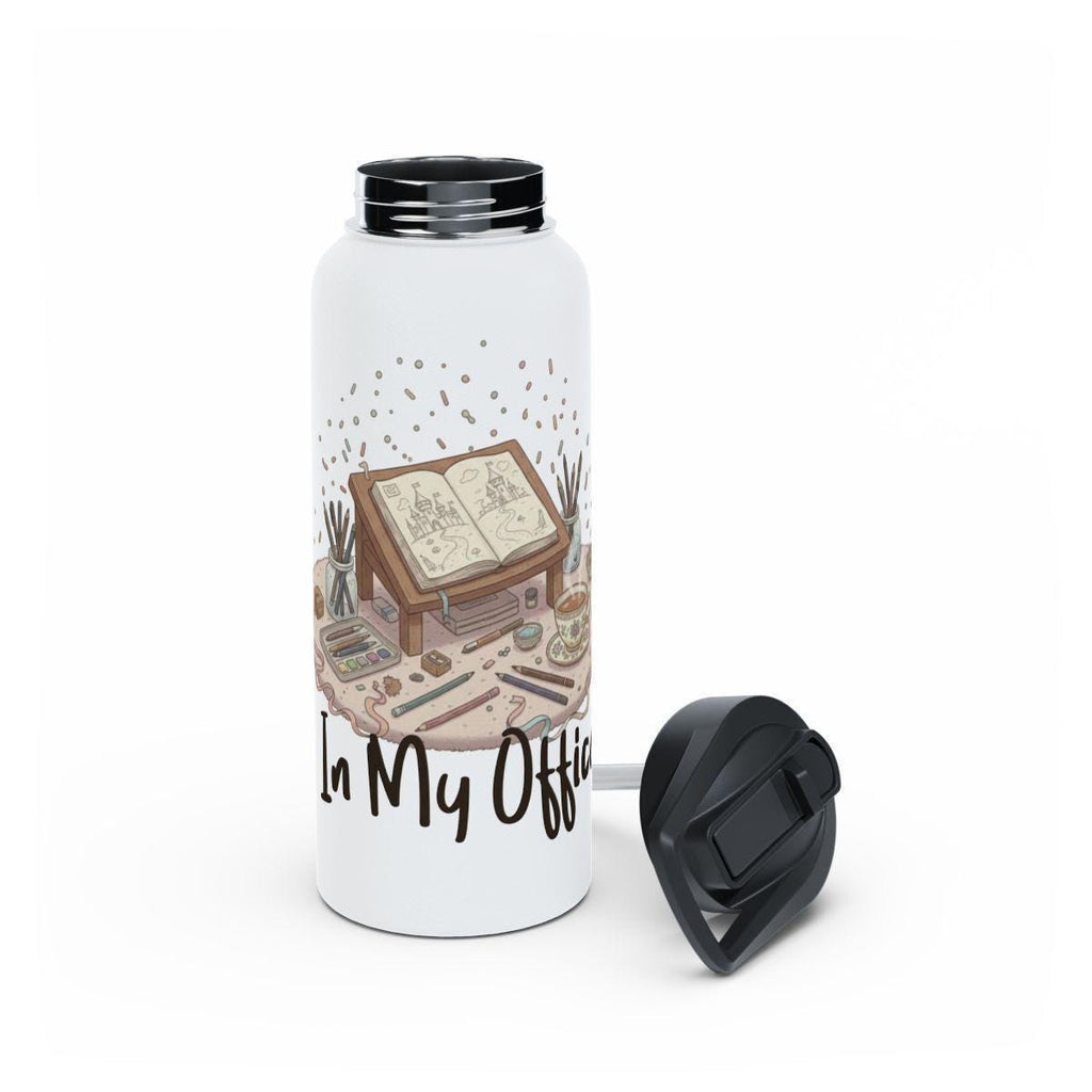 Wizard Book with Magic Icons Bottle, Cute Office Desk Illustration, Perfect for Work or Study, Eco-Friendly Hydration Flask