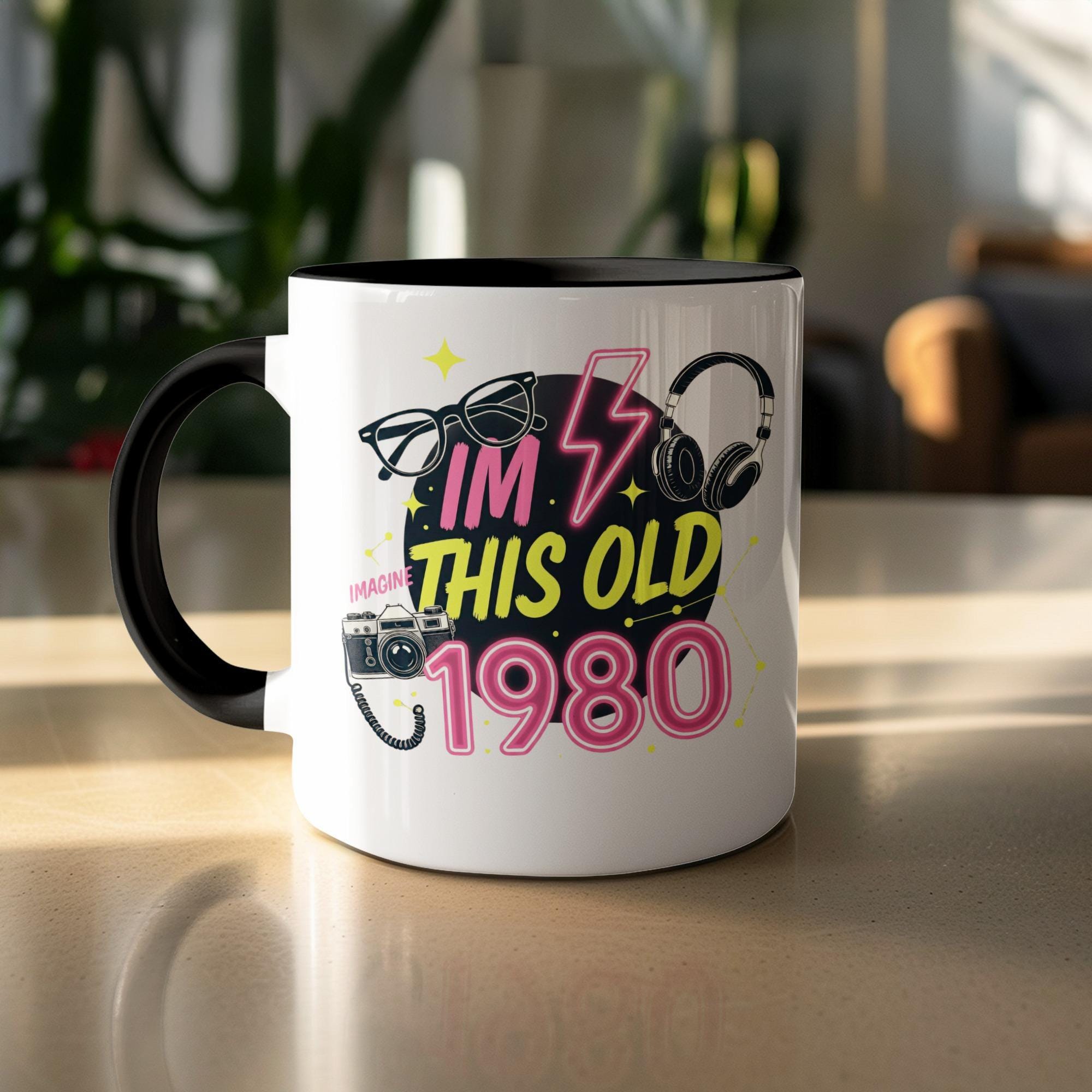 I'm This Old 1980 Retro Mug, Funny 80s Birthday Gift, Vintage Design, 80s Music Lovers Cup, Nostalgic 1980s Party Souvenir