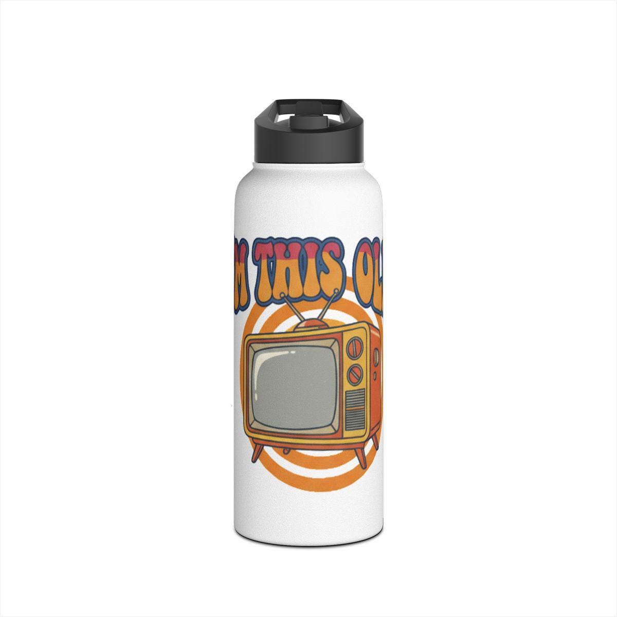 Vintage Retro TV Design Water Bottle, Old School Television Graphics Hydration Bottle, I'm This Old Nostalgic Flask, TV Lover Gift