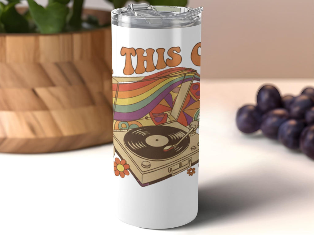 Retro Vinyl Record Player Tumbler, Colorful Music Lover Gift, Vintage Turntable Art, Rainbow Music Enthusiast Tumbler, Unique Musician Gift