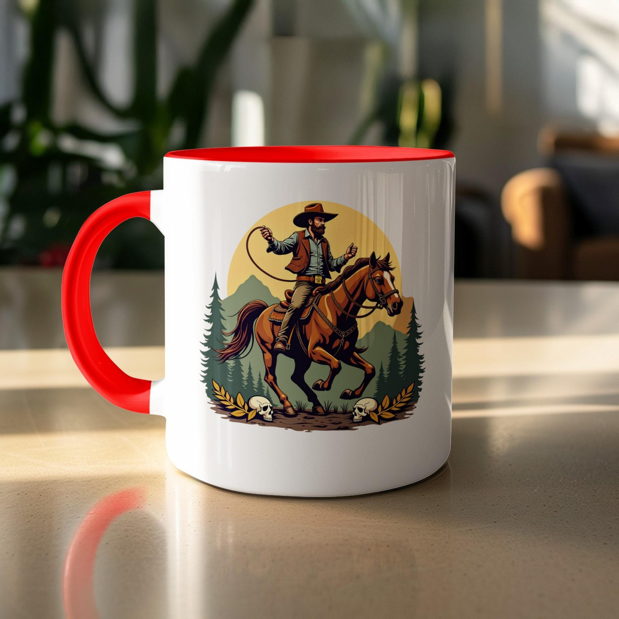 Cowboy Riding a Horse Coffee Mug, Western Theme Cup, Rustic Ranch Mug, Perfect Gift for Cowboys, Country Decor, Rodeo Enthusiast Mug