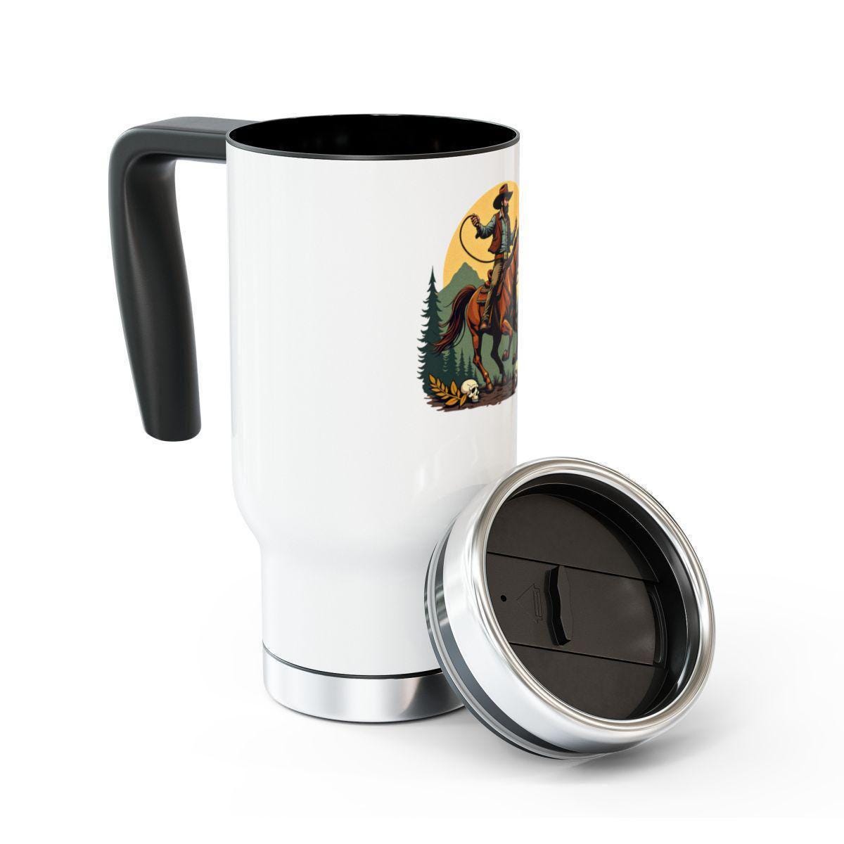 Cowboy Travel Mug with Lid, Western Rodeo Design, Insulated Coffee Cup, Perfect for On-the-Go, Keeps Drinks Hot or Cold