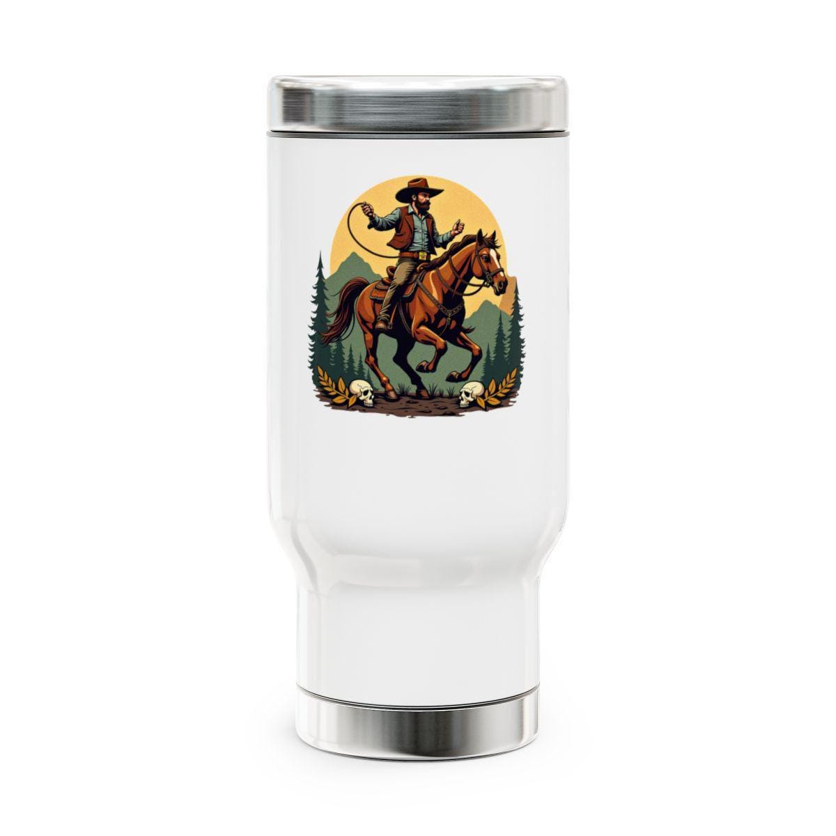 Western Cowboy Riding Horse Tumbler, Adventure Travel Mug, Rustic Cowboy Coffee Cup, Wild West Theme Insulated Drinkware