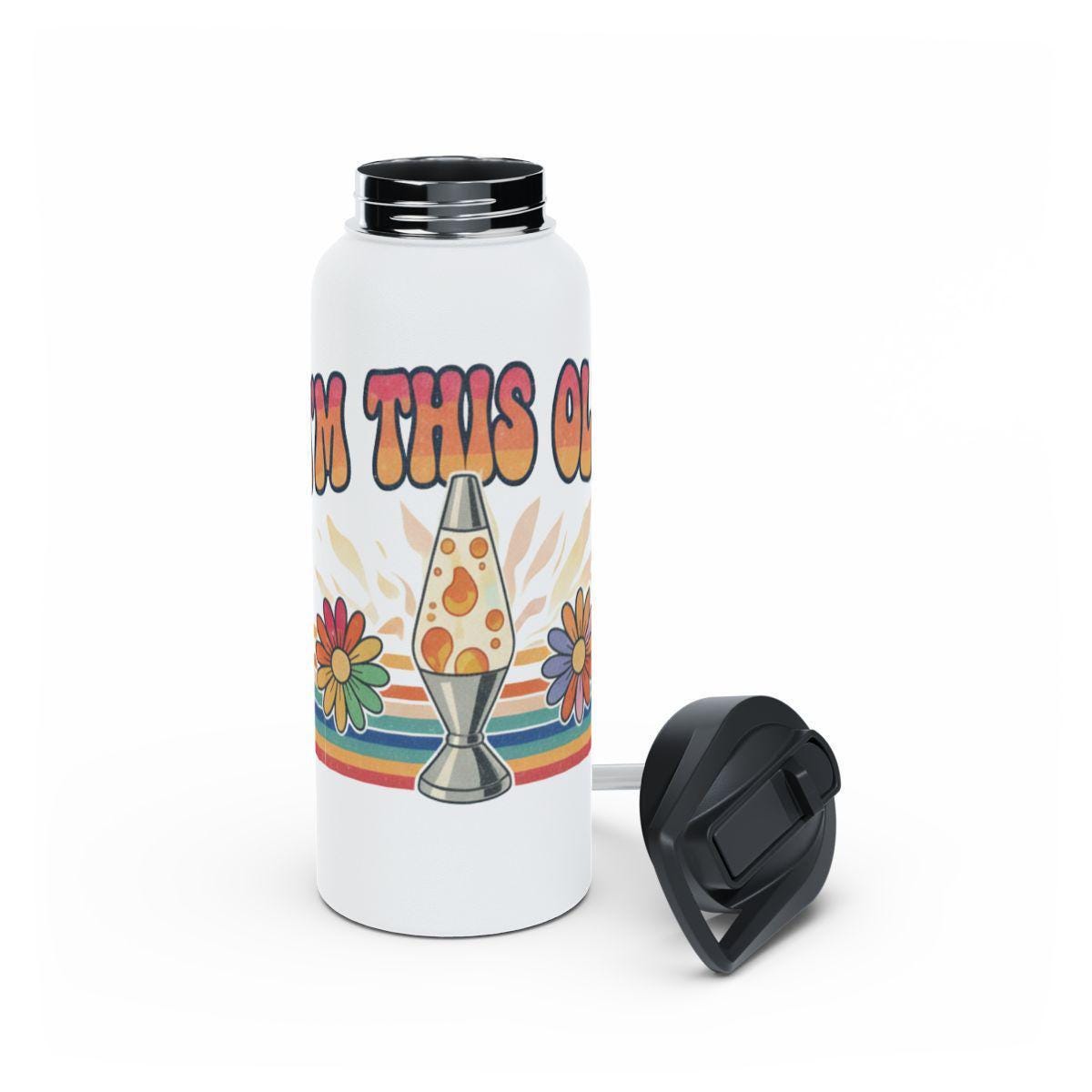 Vintage Lava Lamp Retro Water Bottle, Hippie Flowers Insulated Tumbler, 70s Psychedelic Travel Mug, Funky Art Thermos Flask