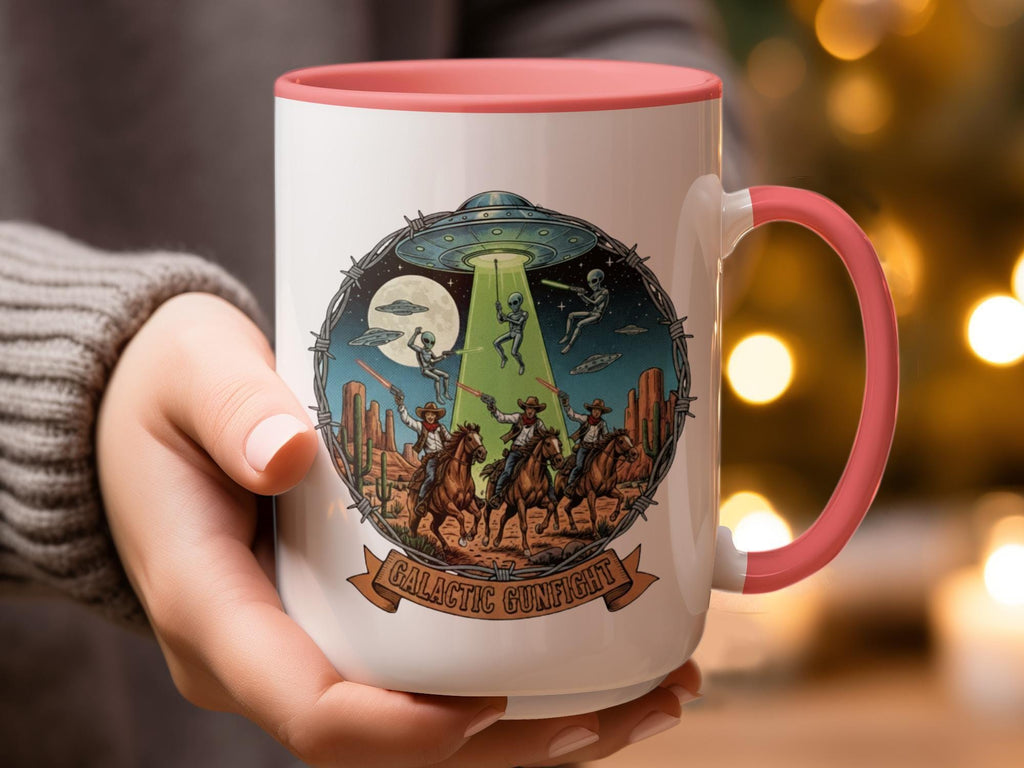 Retro UFO Cowboy Mug, Alien Abduction Western Mug, Unique Sci-Fi Coffee Cup, Fun Space and Cowboy Themed Gift, Cool Mug for Geeks