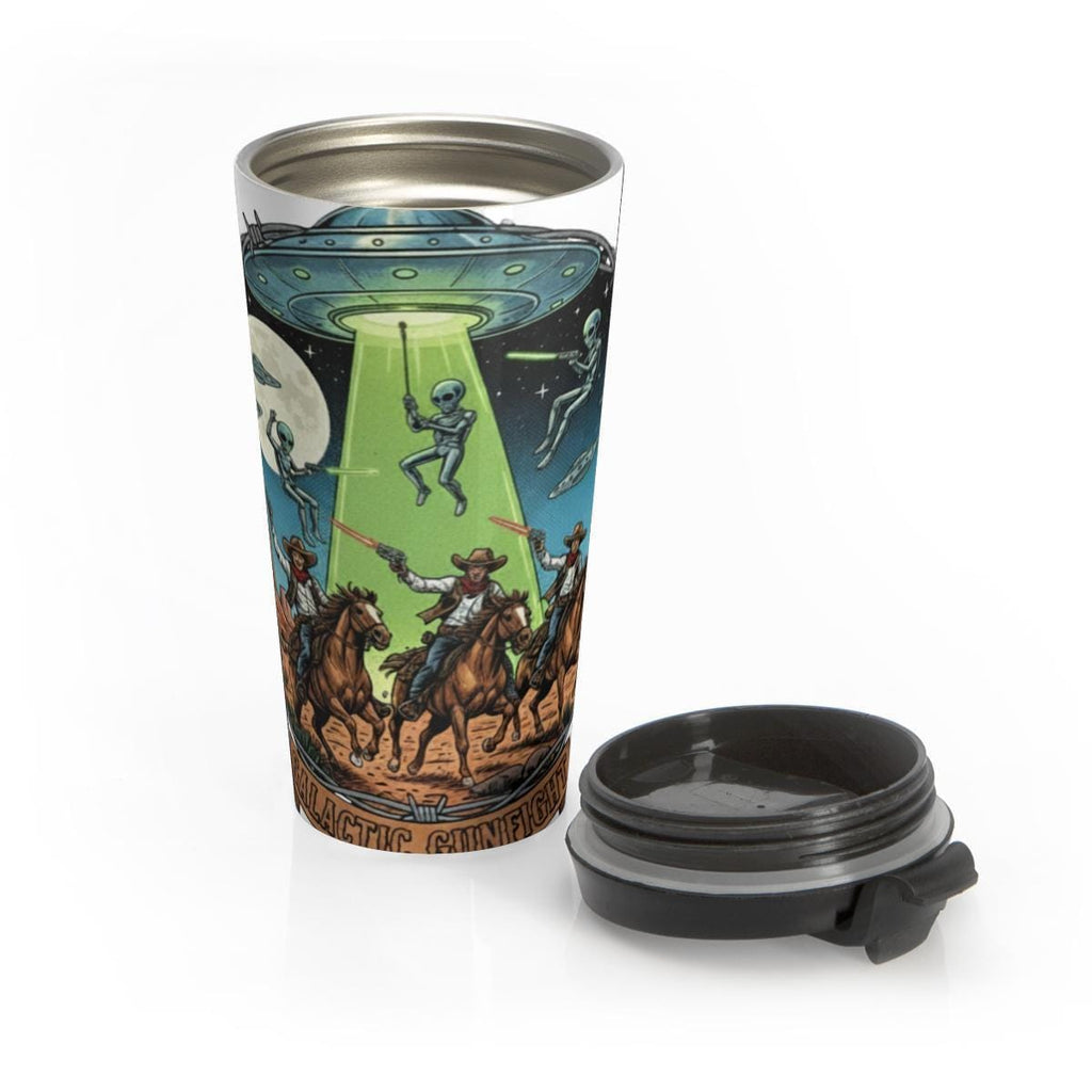 UFO Cowboy Travel Mug, Alien Abduction Tumbler, Space Western Coffee Cup, Unique Funny Gift, Sci-Fi Stainless Steel Mug
