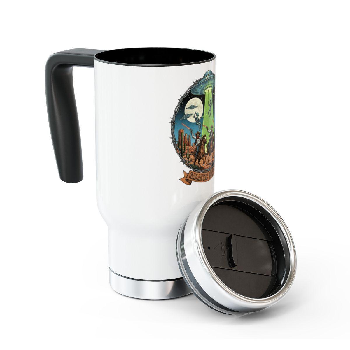 Travel Coffee Mug with UFO Alien Design, Funny Sci-Fi Mug for Coffee Lovers, Unique Gift for Science Fiction Fans, 14oz