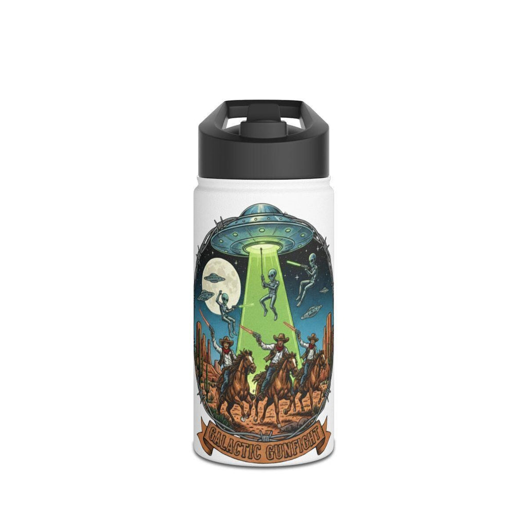 Alien Cowboy Water Bottle, Space Western Bottle, Funny Unique Gift, UFO Art Design, Reusable Drink Container, Galactic Battle Hydration