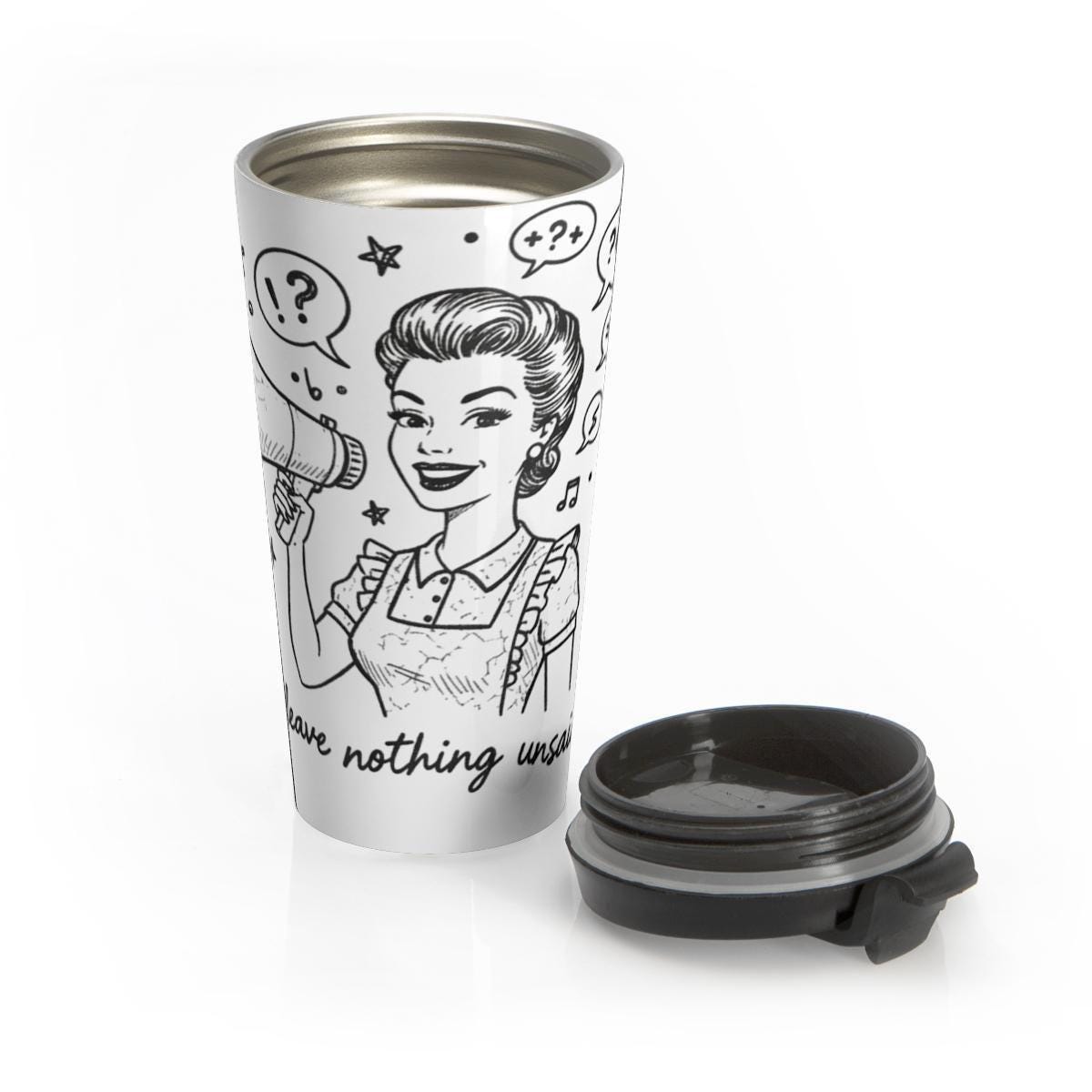 Retro Comic Style Travel Mug, Reusable Coffee Cup with Lid, Vintage Design Tumbler, Perfect Gift for Coffee Lovers