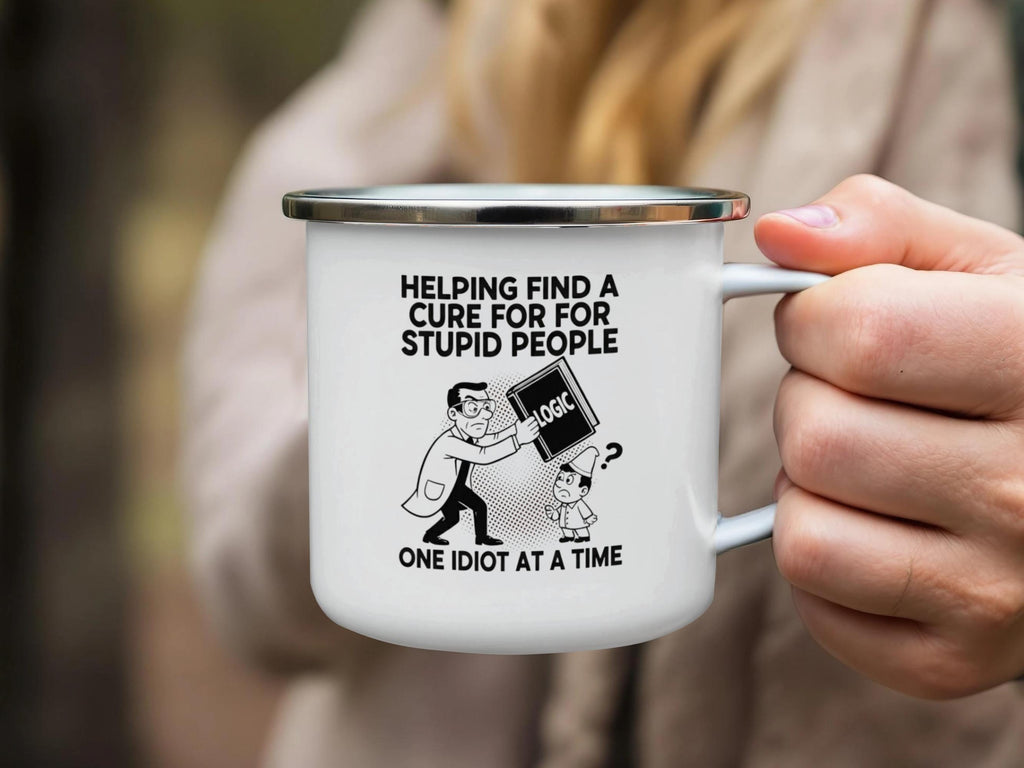 Funny Coffee Mug, Helping Find A Cure For Stupid People Mug, One Idiot at a Time Cup, Gag Gift, Office Humor, White Ceramic Mug