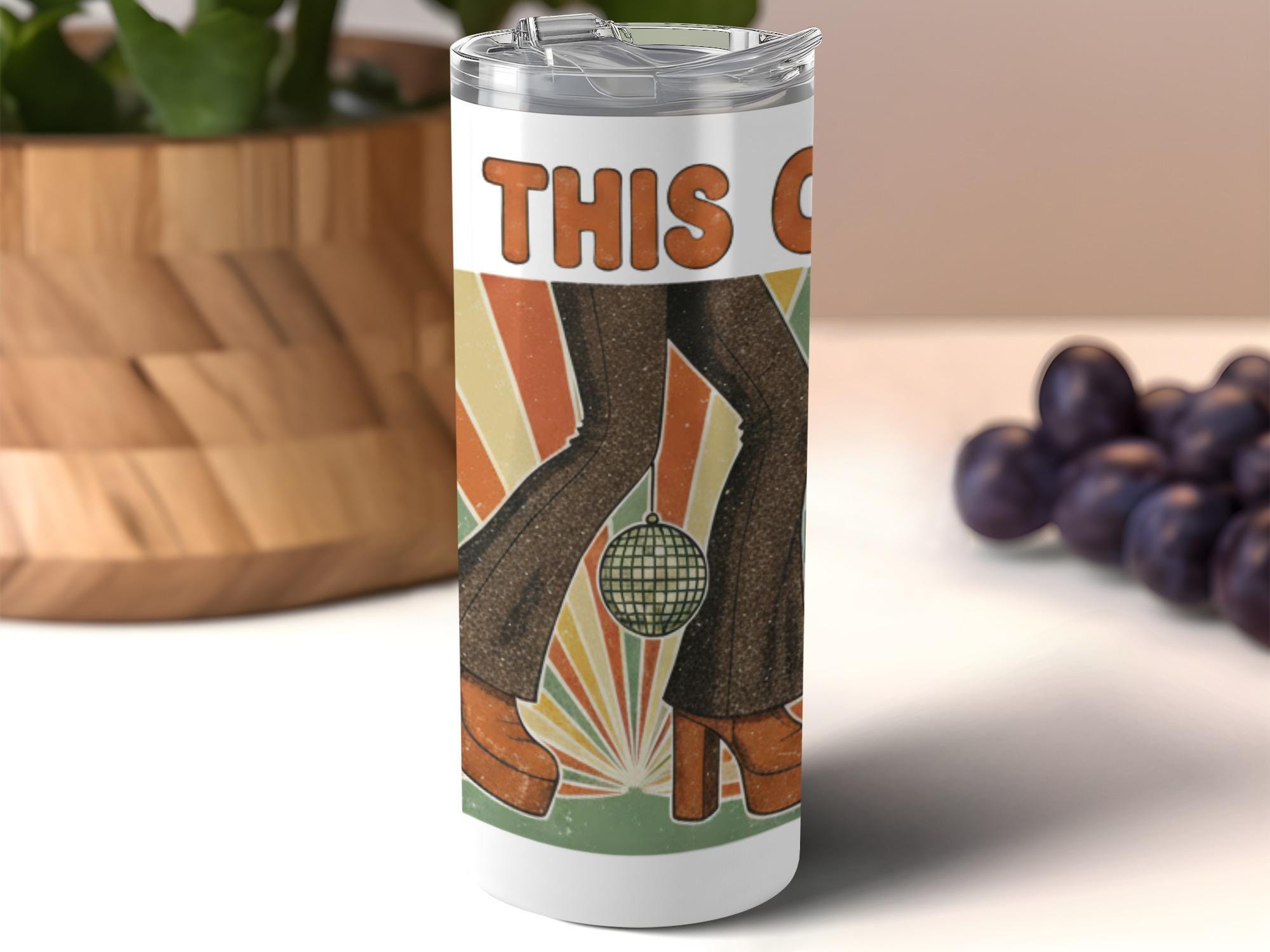 Retro Disco Tumbler Vintage Dance Theme Drinkware Funky 70s Design Gift for Music Lovers Unique Party Accessories