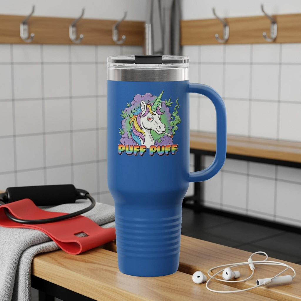 Unicorn Tumbler Cup, Puff Puff Design Travel Mug, Fun Drinkware for Unicorn Lovers, Stainless Steel Coffee Mug, Gifts for Her