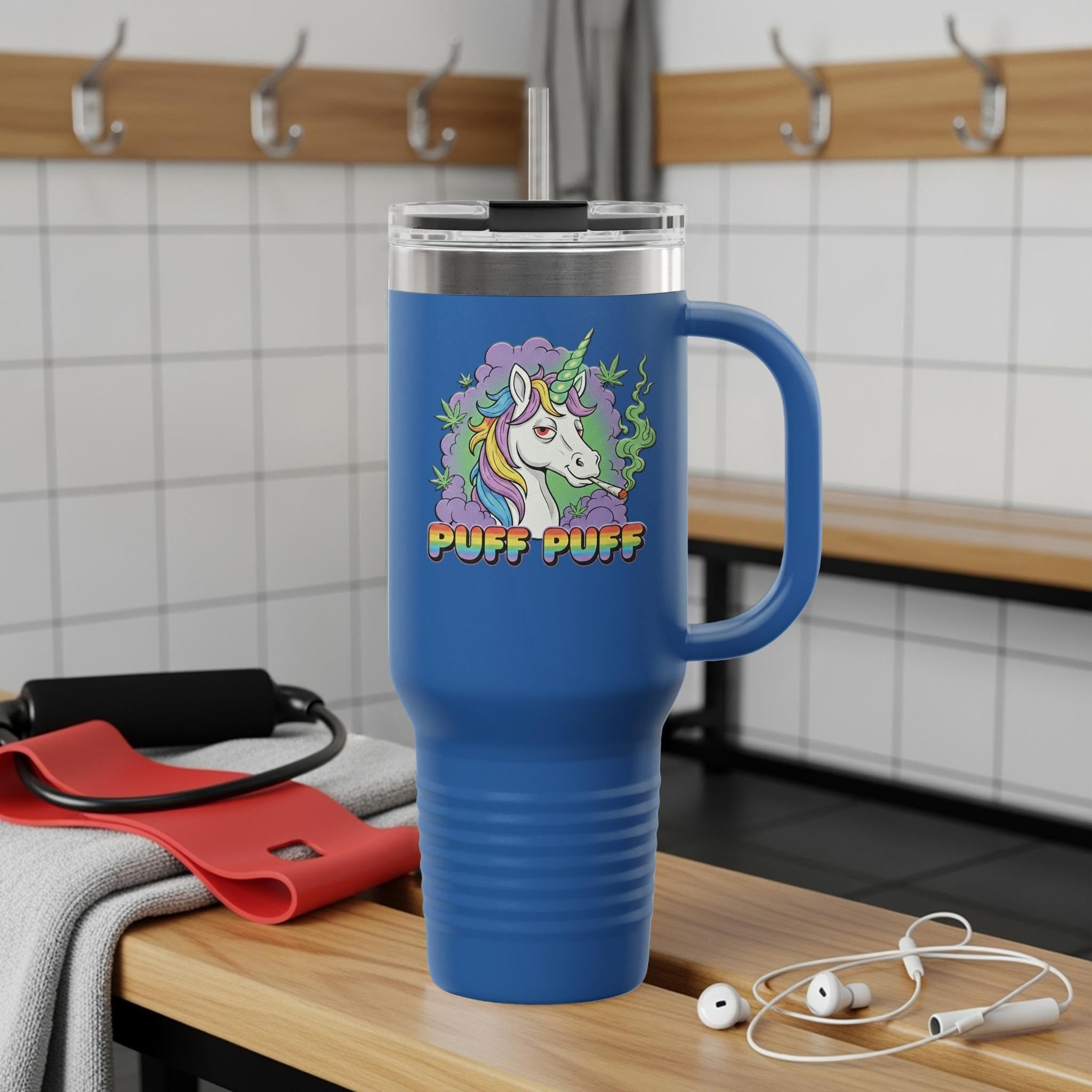 Unicorn Tumbler Cup, Puff Puff Design Travel Mug, Fun Drinkware for Unicorn Lovers, Stainless Steel Coffee Mug, Gifts for Her