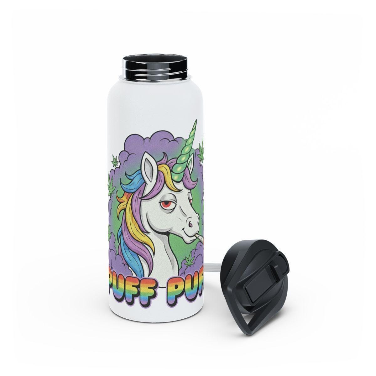 Unicorn Puff Puff Water Bottle, Insulated Rainbow Unicorn Tumbler, Cute Unicorn Flask, Fantasy Unicorn Drinkware, Unique Gift Idea