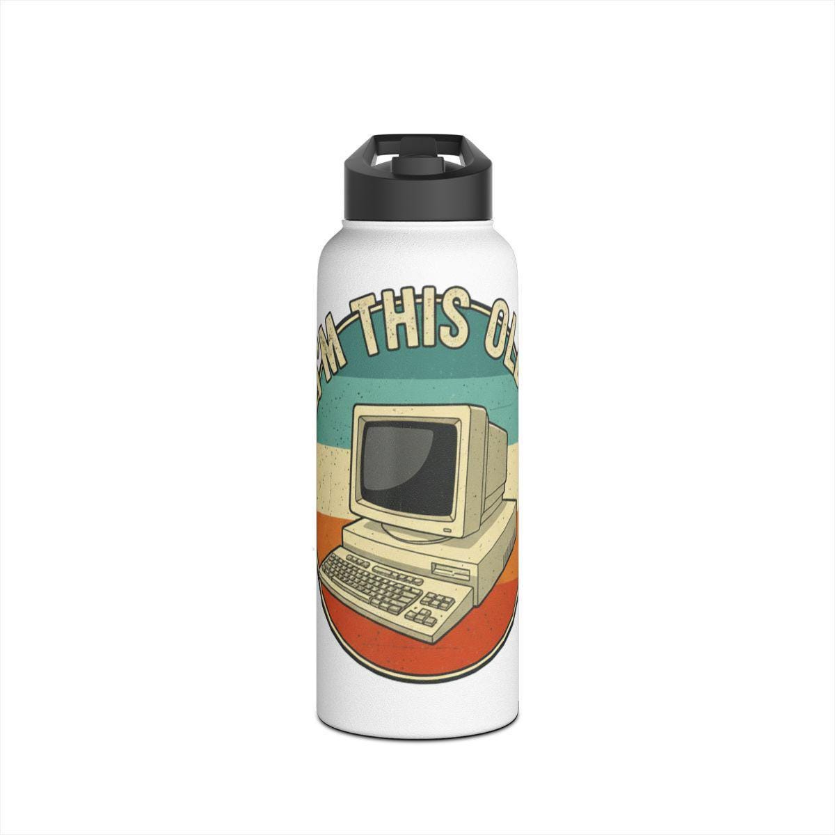 Retro Computer Water Bottle, Vintage Computer Art, Nostalgic Gift Idea, Old School PC Design, Unique Bottle for Tech Lovers