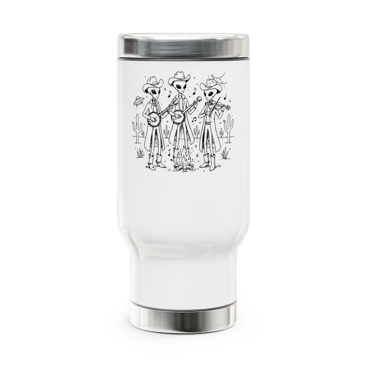 Alien Band Tumbler, Funny Alien Coffee Mug, Space Music Cup, Unique Alien Art, Gift for Music Lovers, Stainless Steel Travel Mug