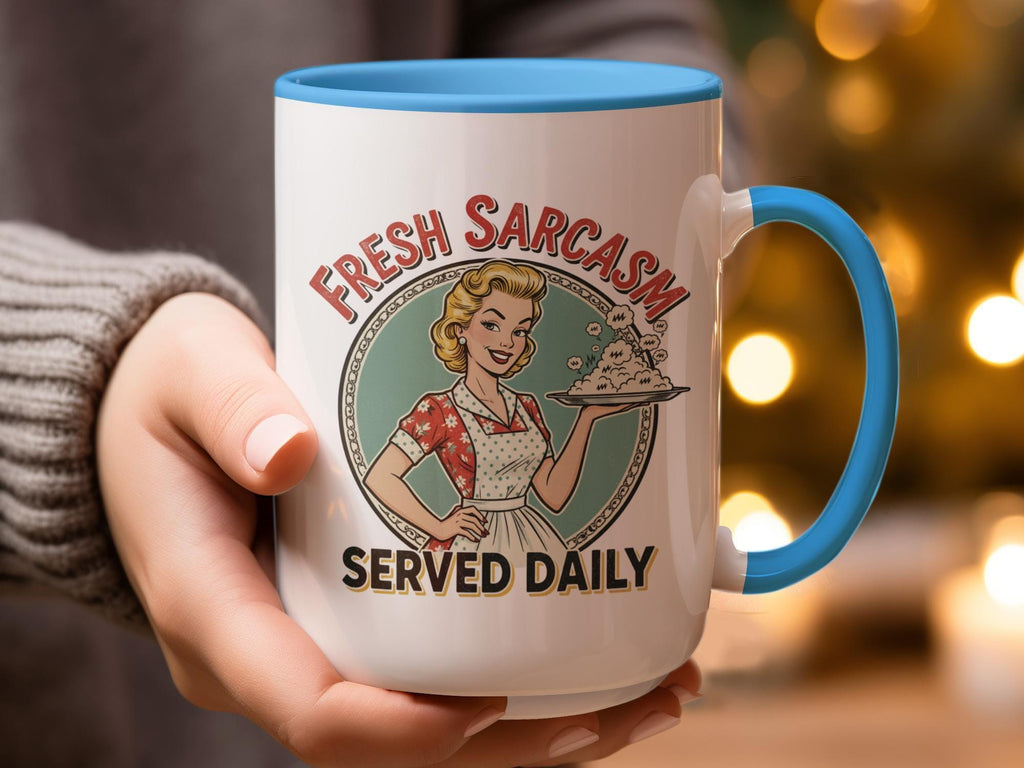 Vintage Retro Coffee Mug, Fresh Sarcasm Served Daily, Funny Quote Mug, Humor Gift, Office Desk Decor, Unique Novelty Tea Cup