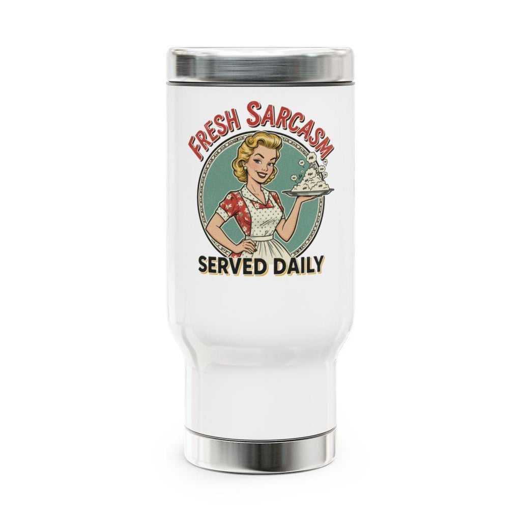 Fresh Sarcasm Served Daily Tumbler, Vintage Style Travel Mug, Retro Funny Coffee Cup, Unique Gift for Coffee Lovers, Stainless Steel Flask