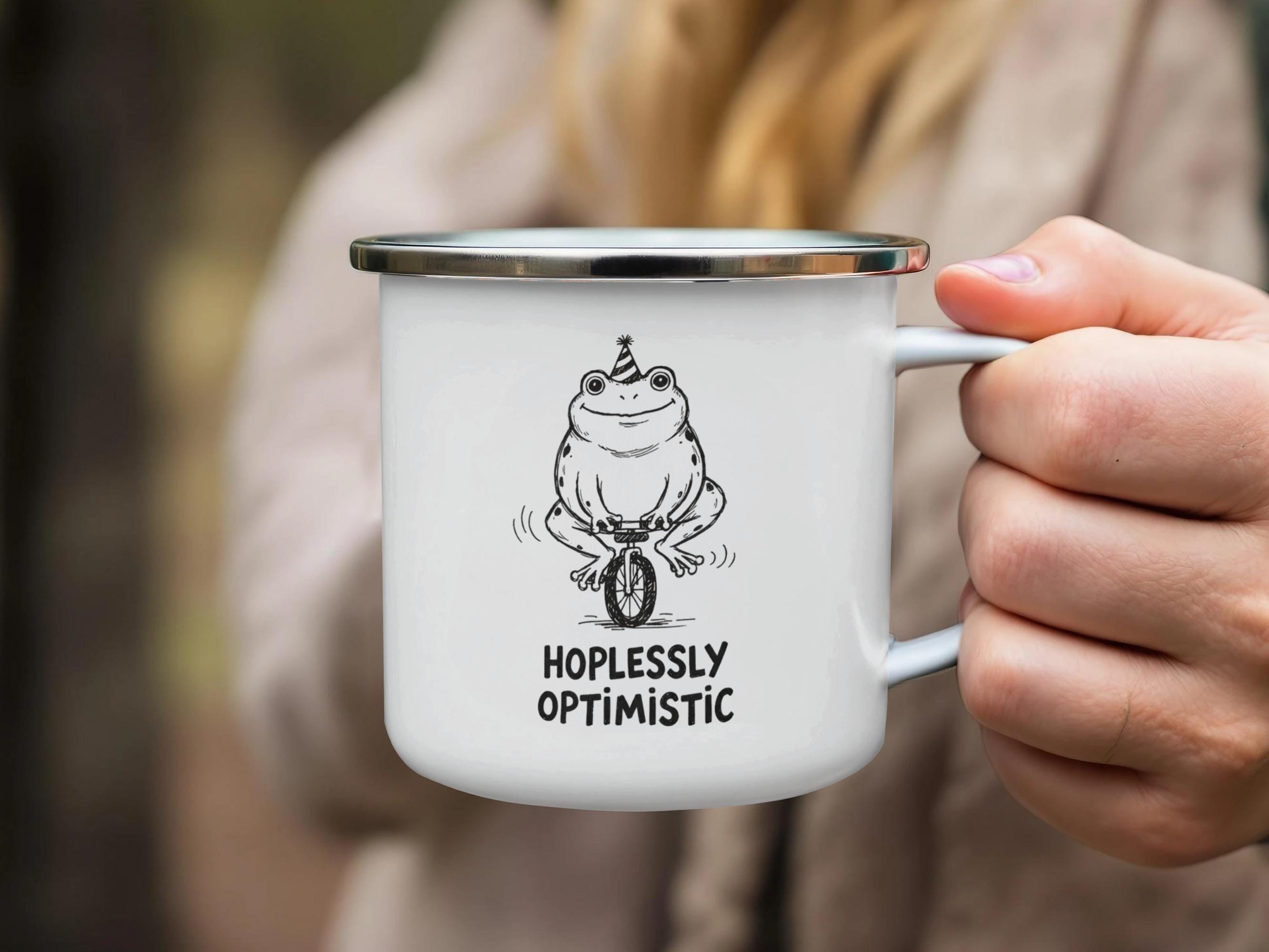 Funny Frog Mug, Hopelessly Optimistic Mug, Cute Frog Gift, Coffee Lover Gift, Quirky Coffee Cup for Work, Novelty Mug for Office