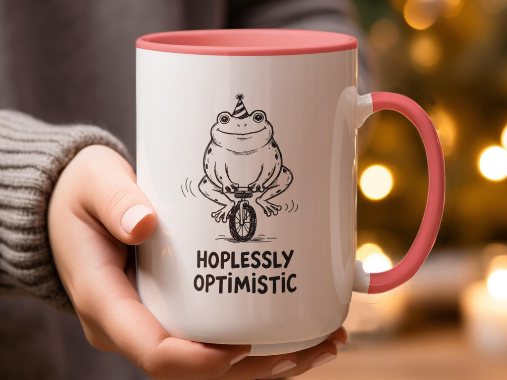 Funny Frog Mug, Hoplessly Optimistic Mug, Cute Frog Coffee Cup, Unicycle Frog Mug, Whimsical Frog Mug, Fun Office Gift