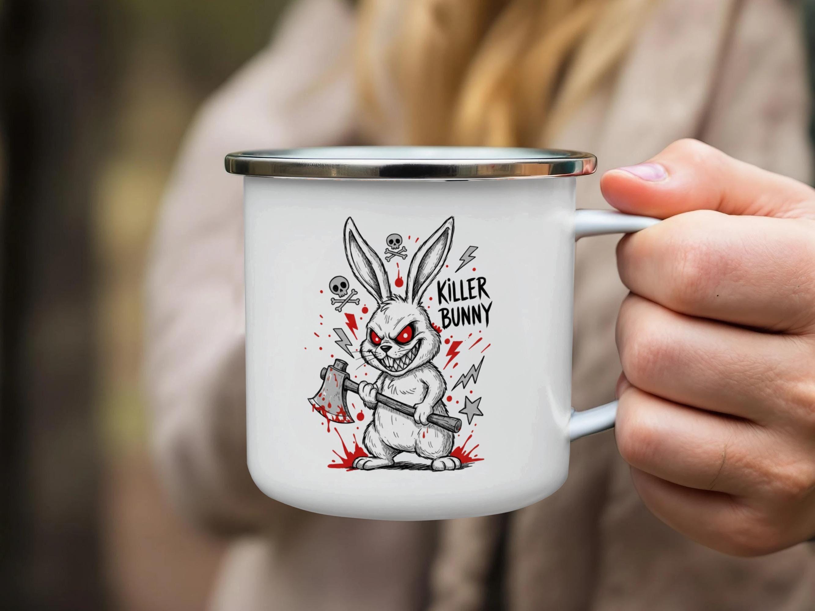 Killer Bunny Mug, Horror Themed Coffee Cup, Gothic Rabbit Design, Unique Campfire Mug, Creepy Bunny Art, Spooky Drinkware