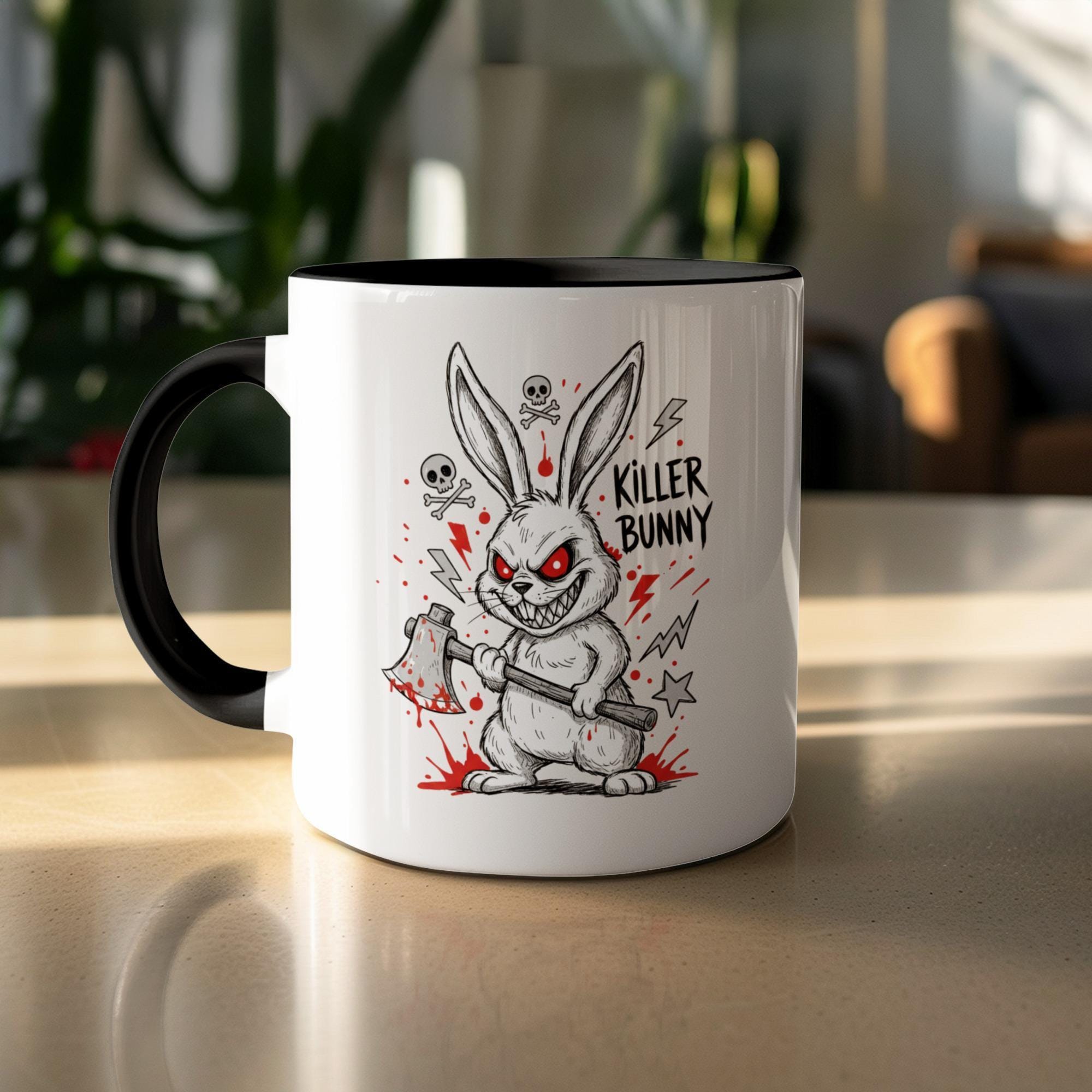 Killer Bunny Mug, Horror Bunny Coffee Cup, Scary Rabbit Tea Mug, Gothic Bunny Gift, Unique Horror Bunny Lover, Creepy Animal Art Mug