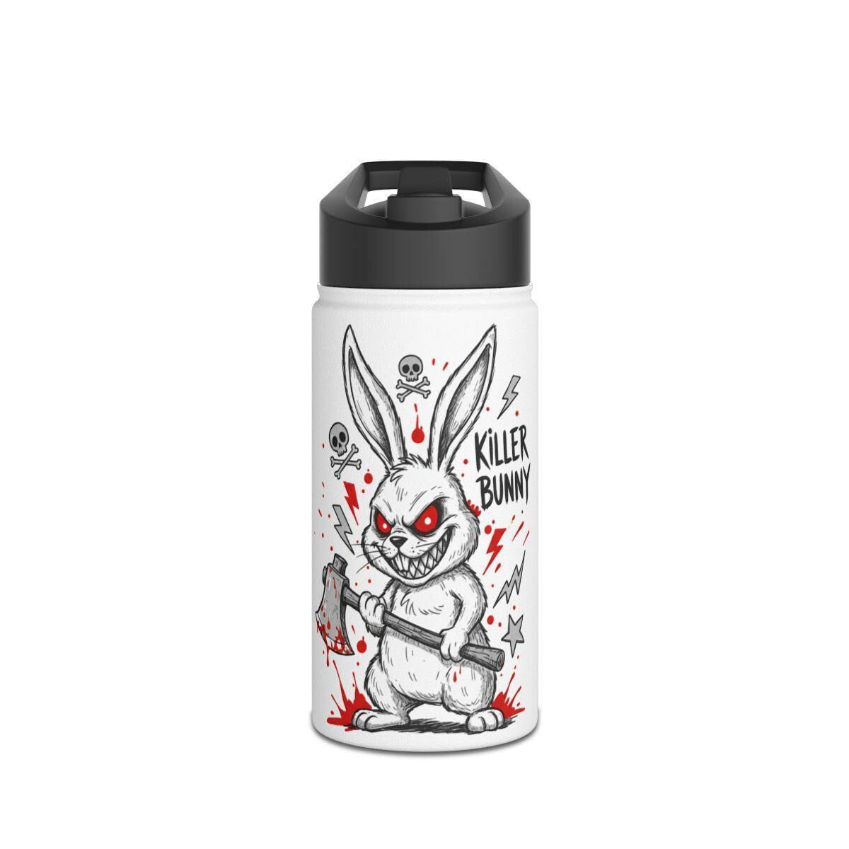 Killer Bunny Water Bottle, Scary Rabbit Design, Unique Gift for Horror Fans, Insulated Travel Flask, Cute Yet Creepy Bunny Art