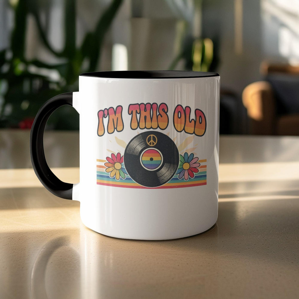 Vintage Retro I'm This Old Mug, Nostalgic Record Design Mug, 70s 80s 90s Era Cup, Peace Symbol Mug, Groovy Throwback Gift