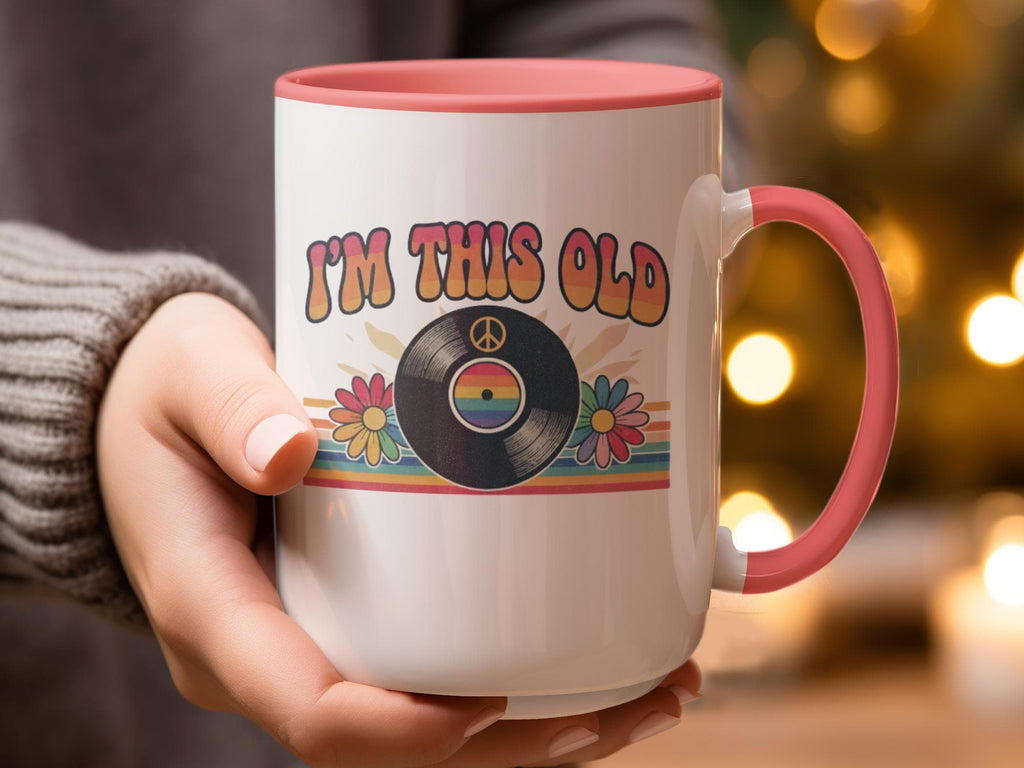 I'm This Old Mug, Retro Vinyl Record Design Mug, Fun Coffee Cup, Vintage Music Lover Gift, Groovy Flower Power Mug