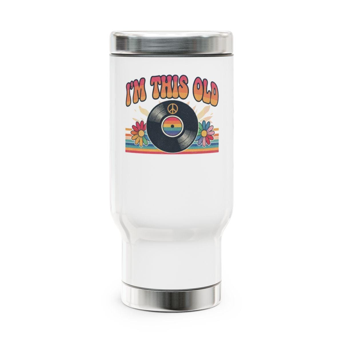 Retro I'm This Old Vinyl Record Travel Mug, Vintage Music Coffee Tumbler, Fun 70s 80s Nostalgic Design Gift