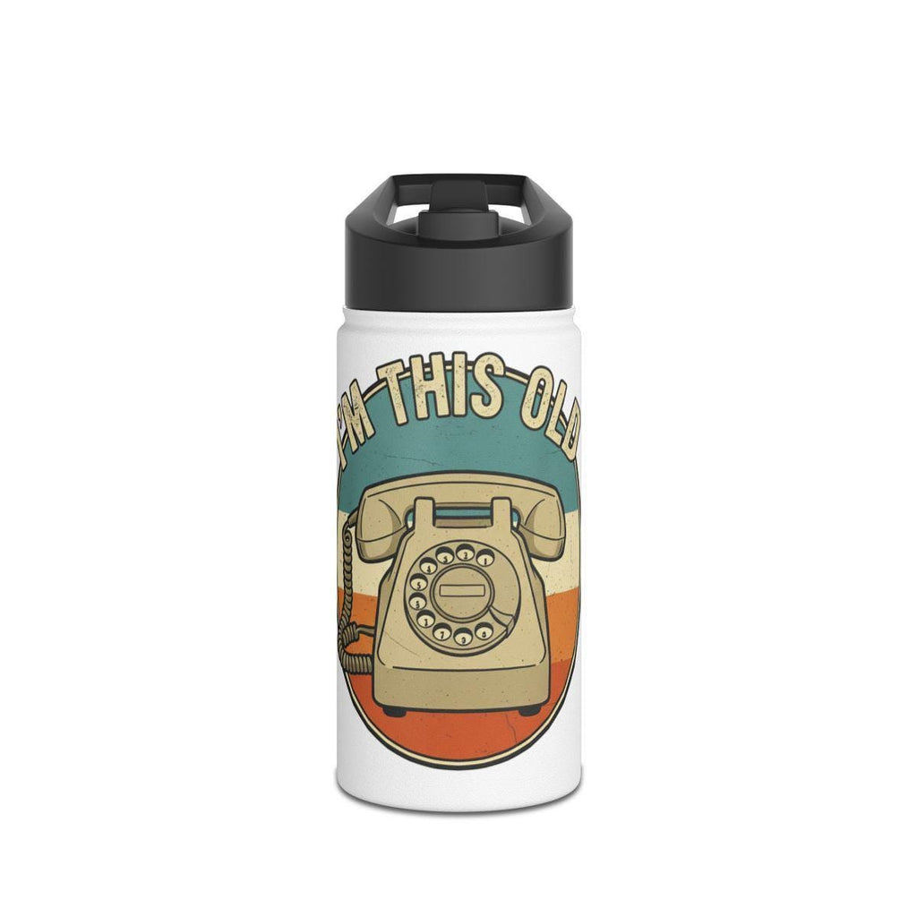 Vintage Telephone Print, I'm This Old, Retro Humor, Insulated Water Bottle, Funny Gift for Adults, Classic Phone Design Flask