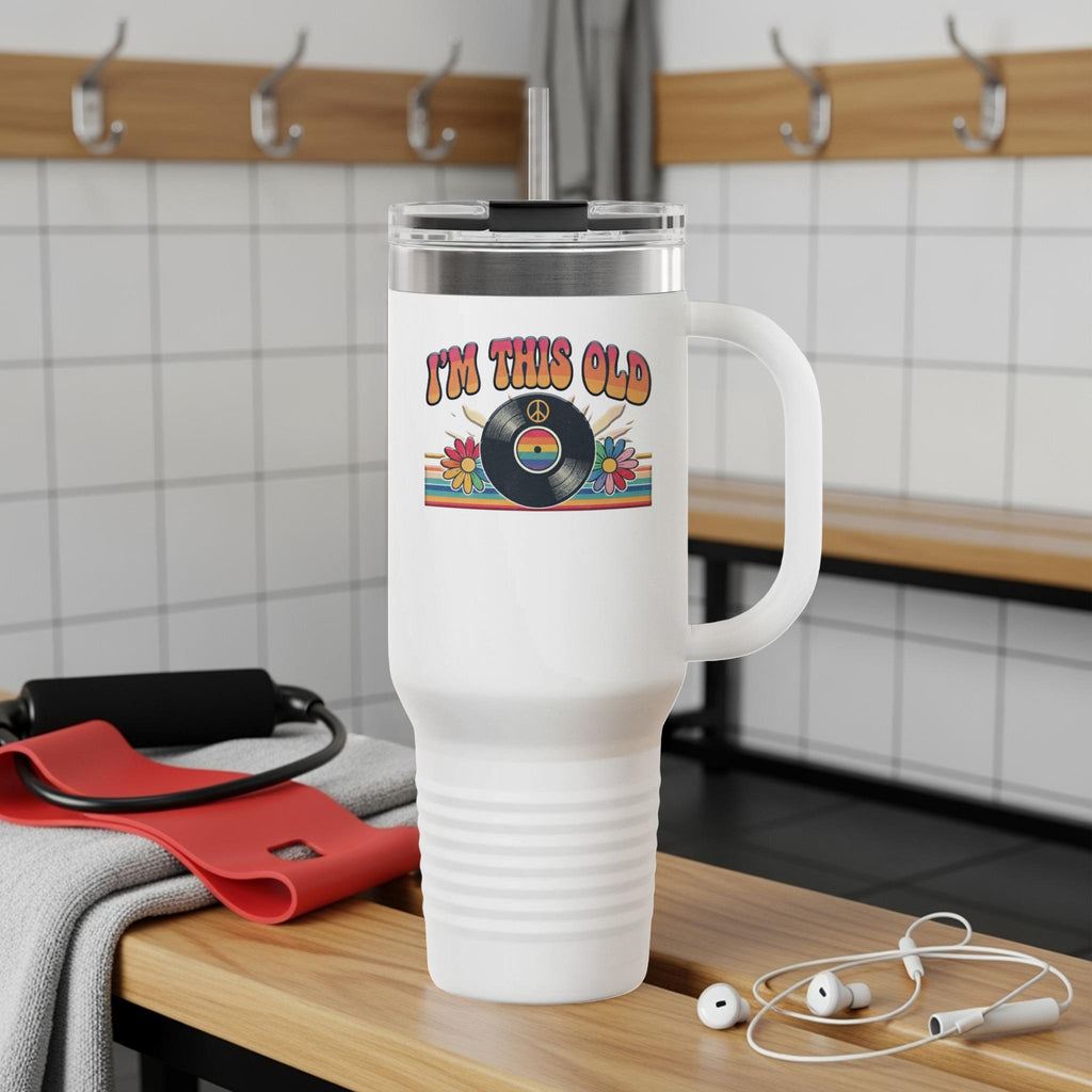 I'm This Old Tumbler, Retro Vinyl Record Travel Mug, Funny Vintage Design Coffee Cup, Insulated Tumbler with Lid