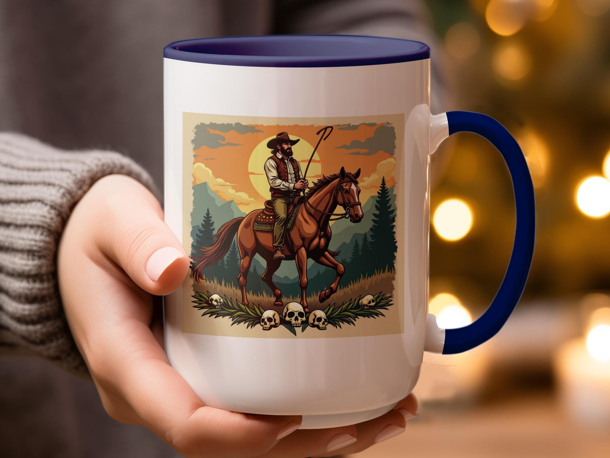 Cowboy Riding Horse Mug, Vintage Western Artwork Coffee Cup, Rustic Cowboy Gift, Horse Lover's Mug, Unique Western Decor