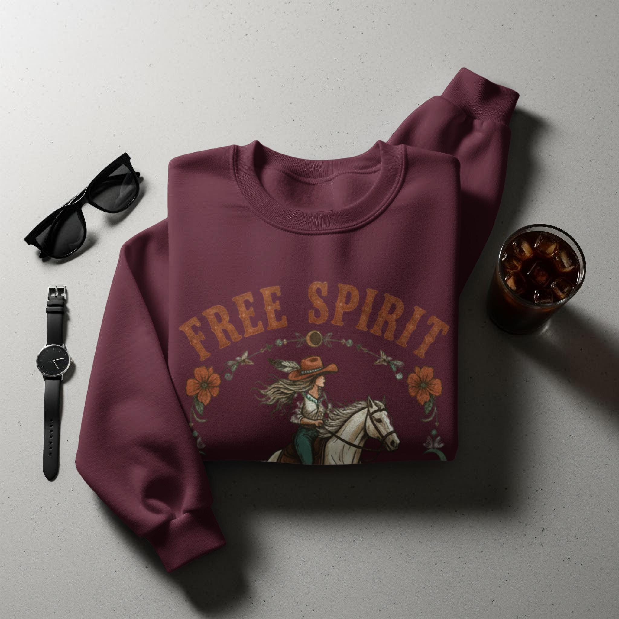 Free Spirit Sweatshirt, Cowboy Riding Graphic, Retro Western Wear, Unisex Casual Outfit, Cozy Fall Sweatshirt, Gift for Her