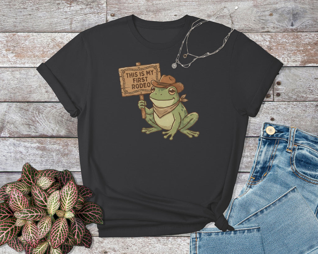 Frog First Rodeo T-shirt, Funny Frog Tee, Cute Frog Rodeo Shirt, Unique Graphic Tee, Casual Frog T-shirt, Fun Animal Print Shirt