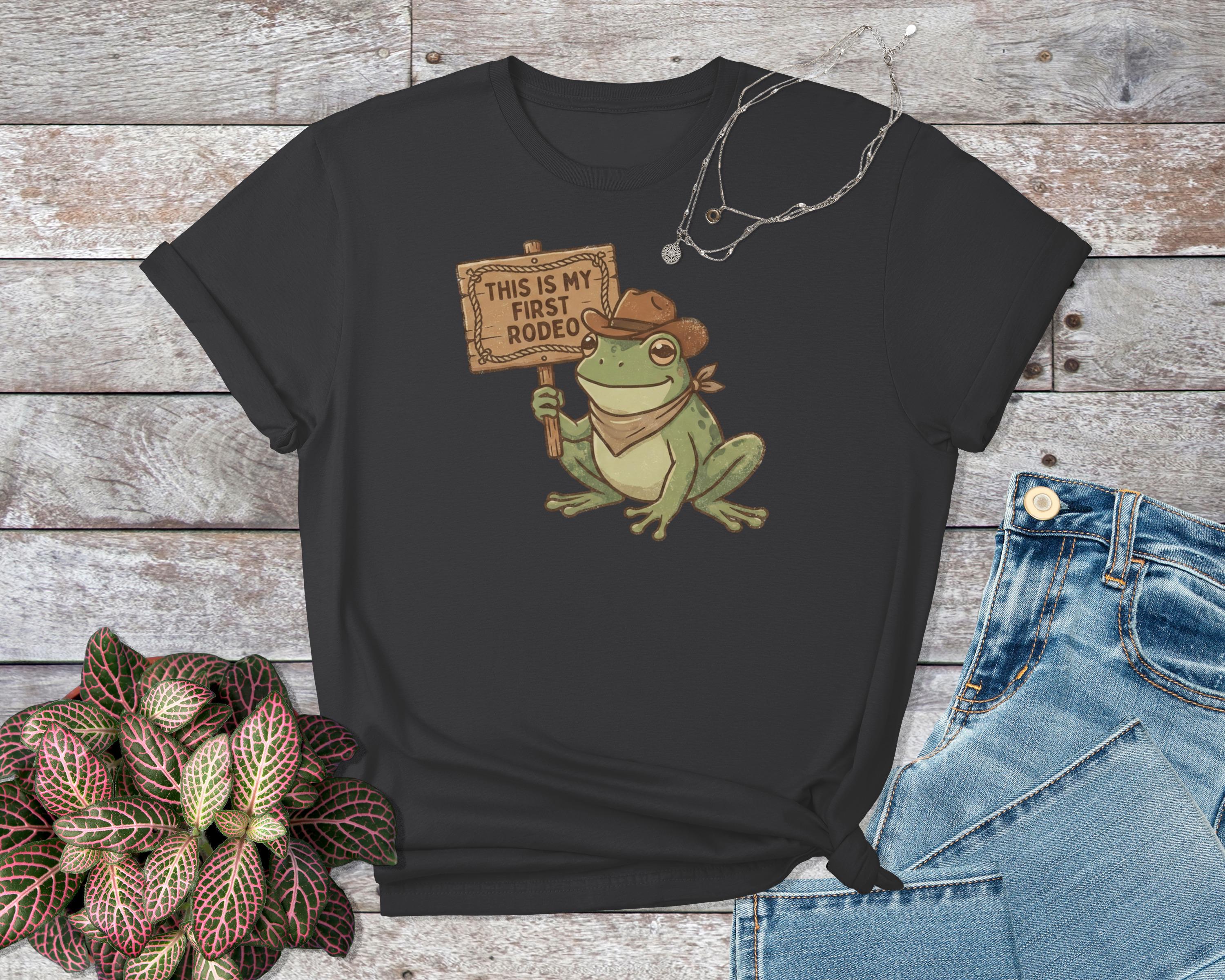 Frog First Rodeo T-shirt, Funny Frog Tee, Cute Frog Rodeo Shirt, Unique Graphic Tee, Casual Frog T-shirt, Fun Animal Print Shirt