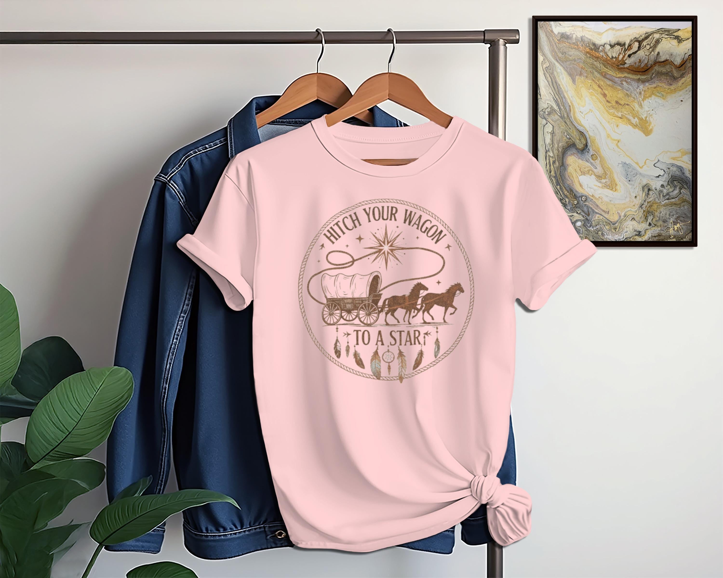 Hitch Your Wagon to a Star T-Shirt, Inspirational Quote Graphic Tee, Motivational Casual Shirt, Uplifting Daily Wear Top