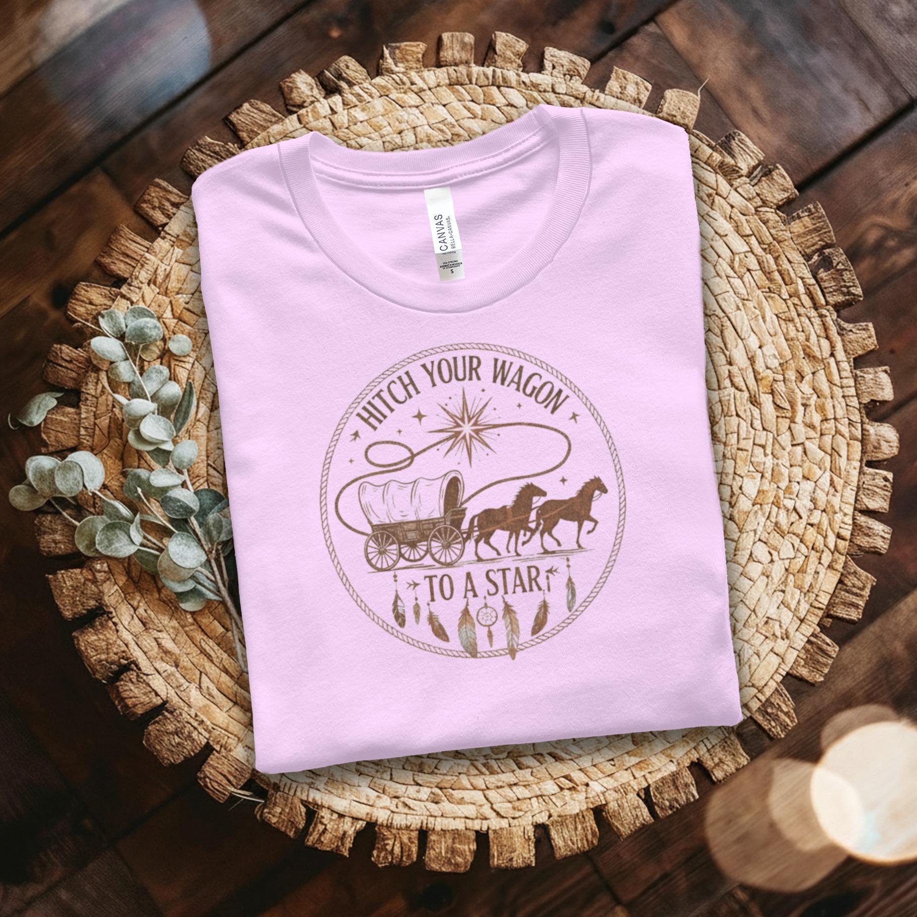 Hitch Your Wagon To A Star Shirt, Western Graphic Tee, Country Style T-Shirt, Vintage Cowboy Design, Farmhouse Chic Top