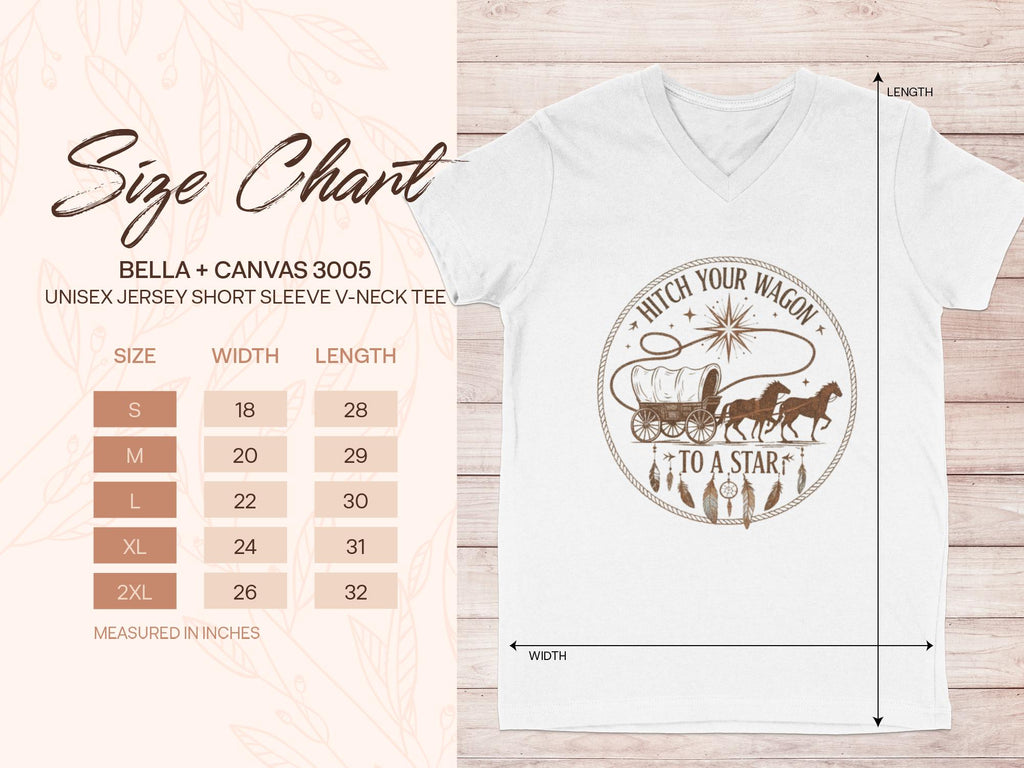 Hitch Your Wagon To A Star T Shirt, Vintage Inspired Unisex Tee, Western Graphic Shirt, Boho Style Short Sleeve V-Neck, Gift for Her
