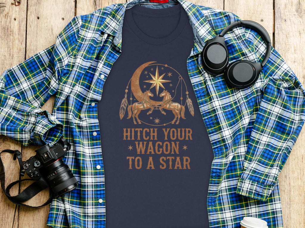 Hitch Your Wagon To A Star Shirt, Vintage Celestial Graphic Tee, Cosmic Unicorns T-shirt, Unisex Astronomical Apparel