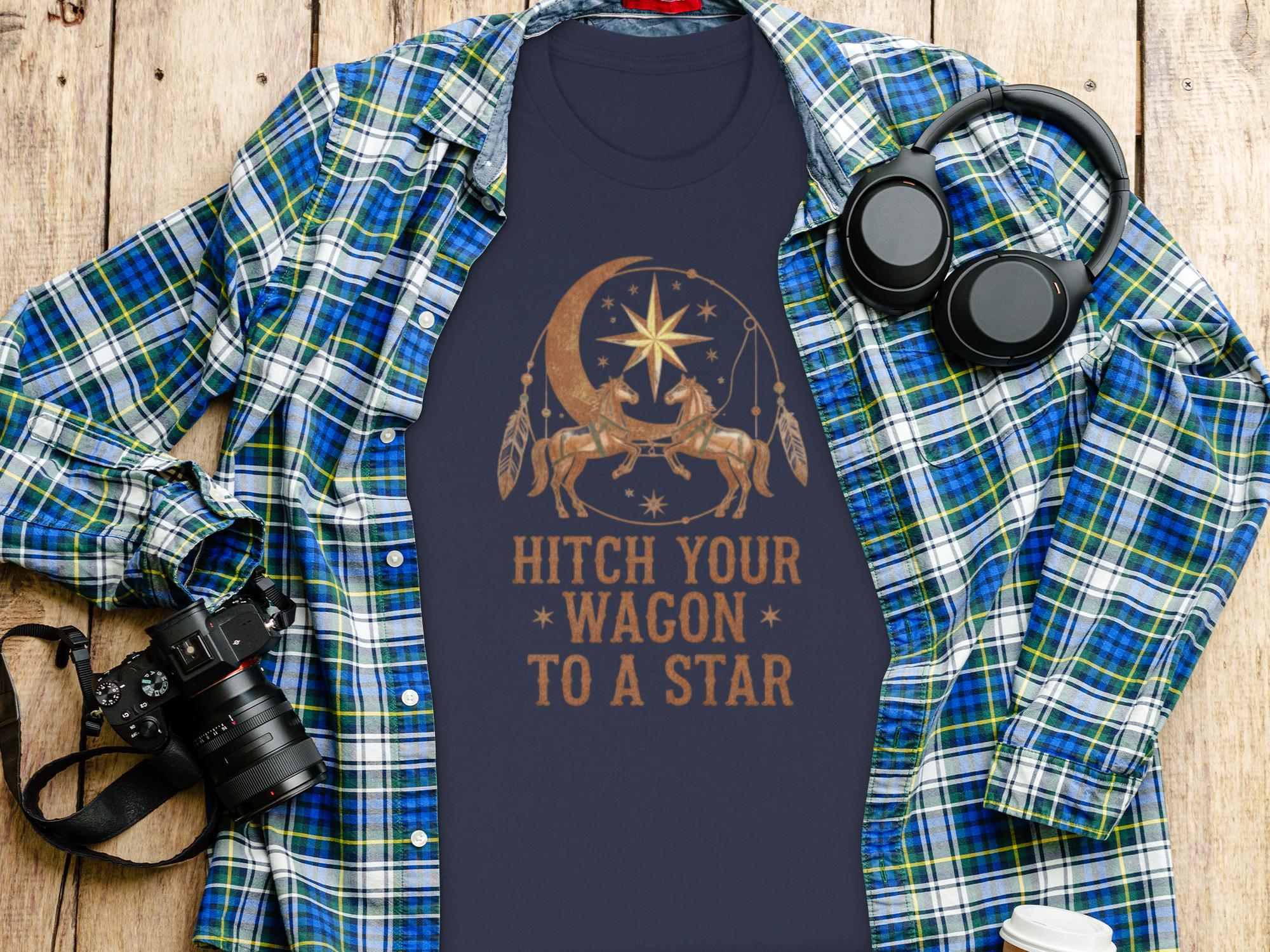 Hitch Your Wagon To A Star Shirt, Vintage Celestial Graphic Tee, Cosmic Unicorns T-shirt, Unisex Astronomical Apparel