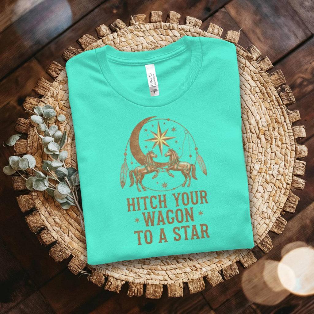 Hitch Your Wagon to a Star Shirt, Vintage Horse and Moon Graphic Tee, Inspirational Quote Shirt, Motivational Shirt, Casual T-shirt