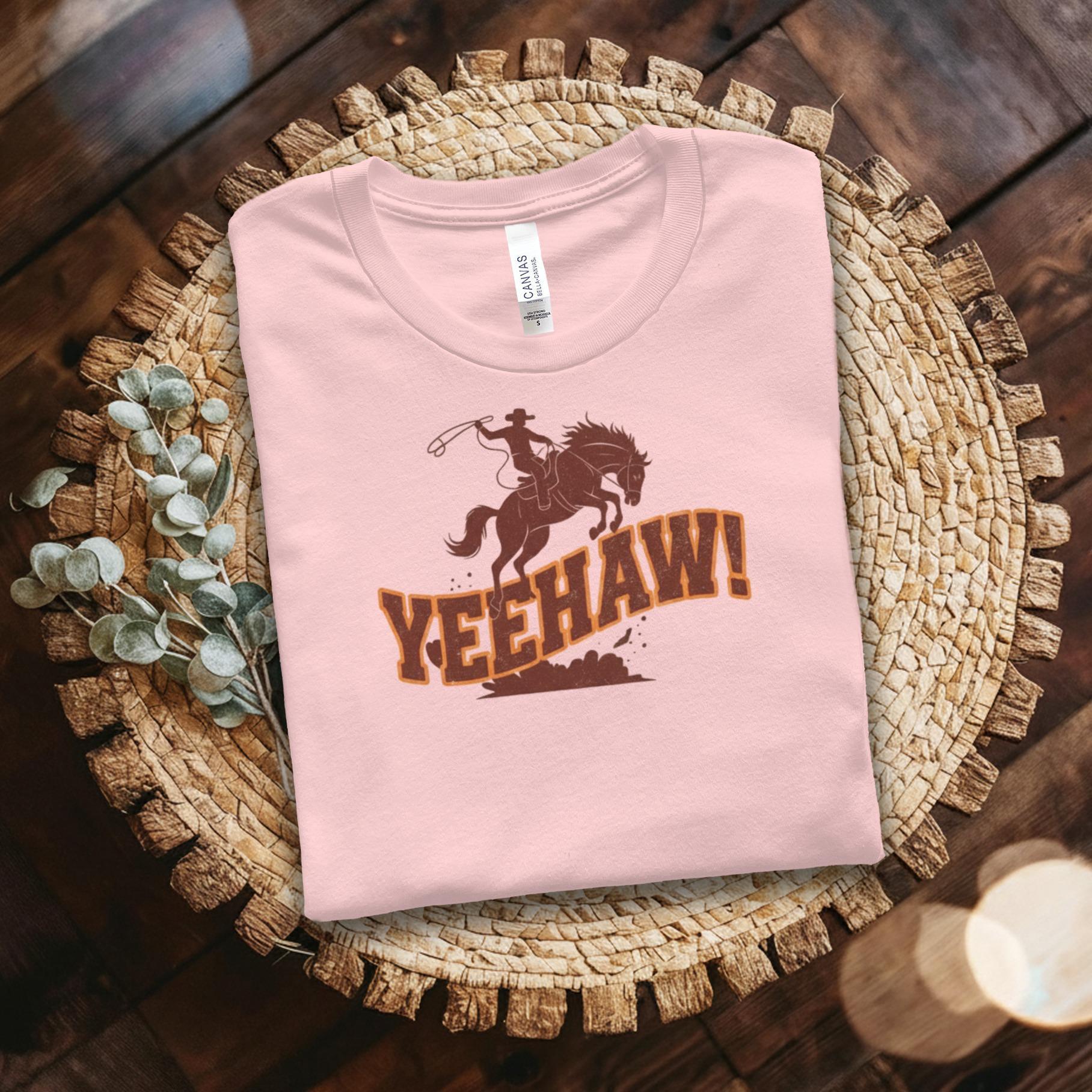 Yeehaw Graphic Tee, Western Style T-Shirt, Cowboy Riding Horse Design, Fun Farm Life Shirt, Ranch Outfit Idea, Vintage Vibes
