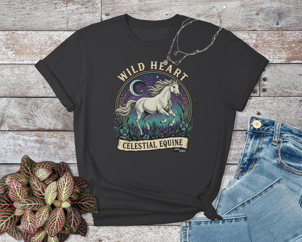 Wild Heart Celestial Equine T-Shirt, Horse Lover Tee, Unique Graphic T Shirt, Artistic Animal Tee, Nature Inspired Shirt, Trending Design