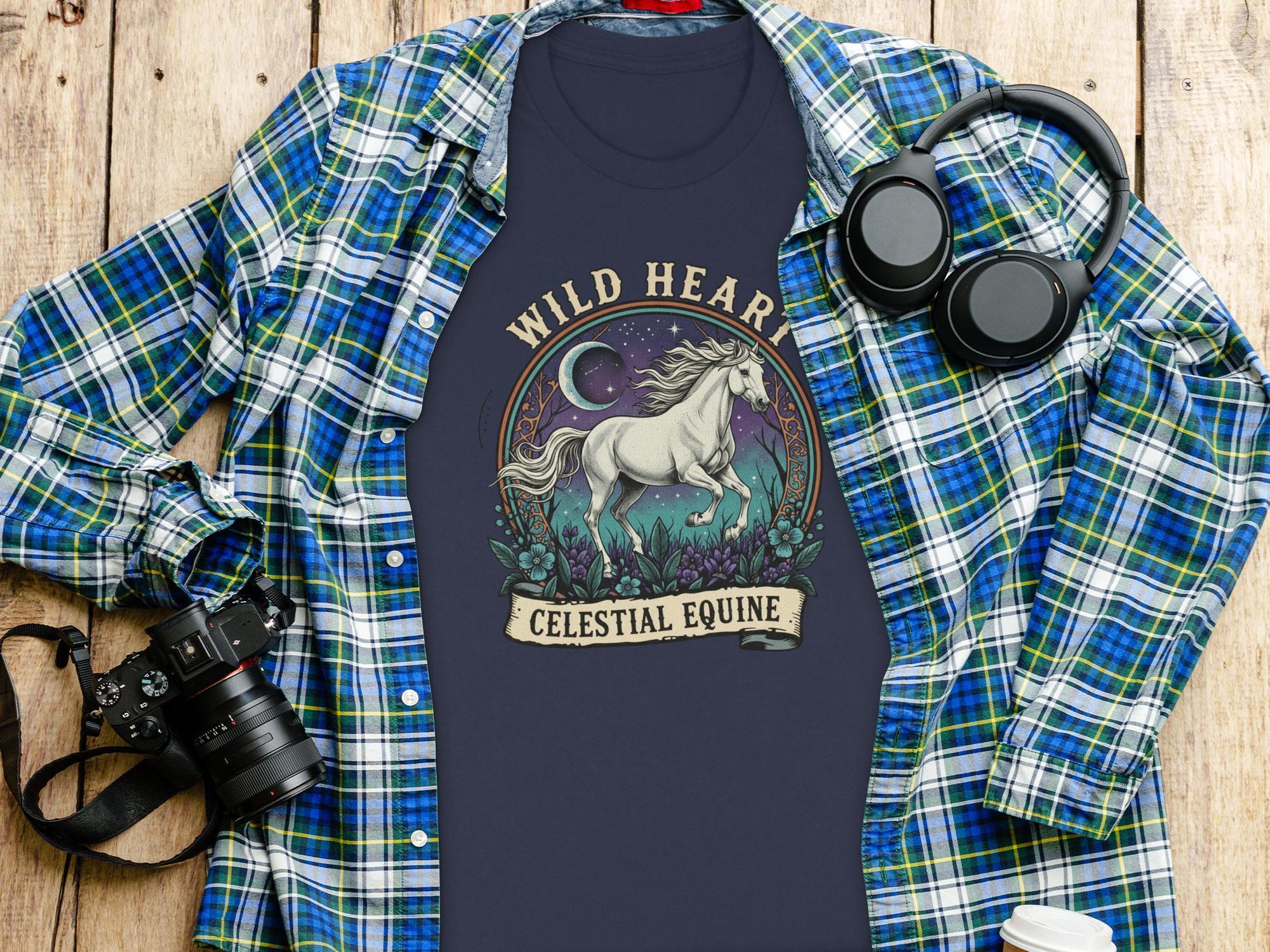Wild Heart Celestial Equine T-Shirt, Horse Lover Tee, Unique Graphic T Shirt, Artistic Animal Tee, Nature Inspired Shirt, Trending Design