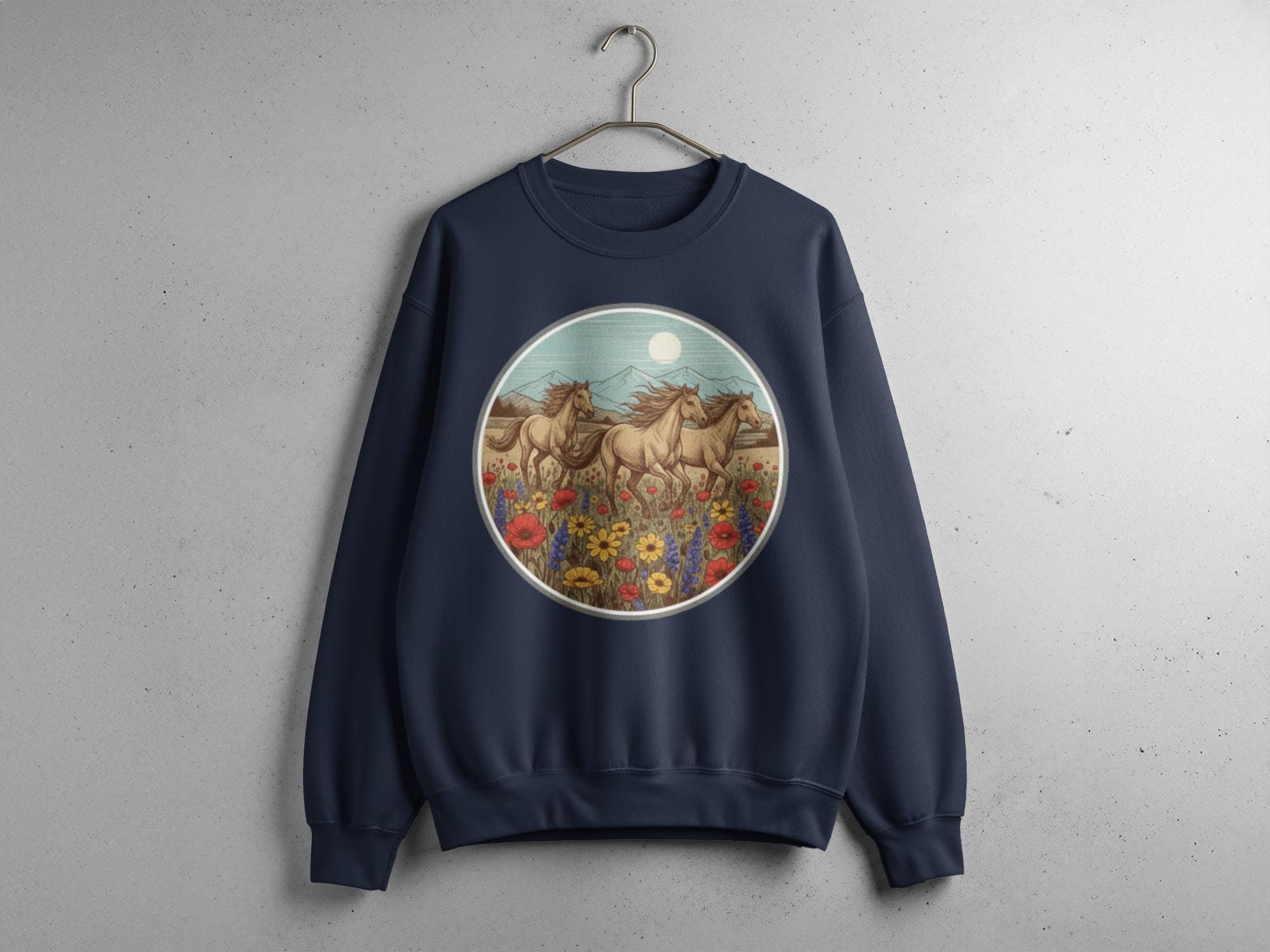 Horses T-Shirt, Wild Horses, Running Horses, Flower Field Shirt, Nature Shirt, Animal Shirt, Graphic Tee, Vintage Horses Tee